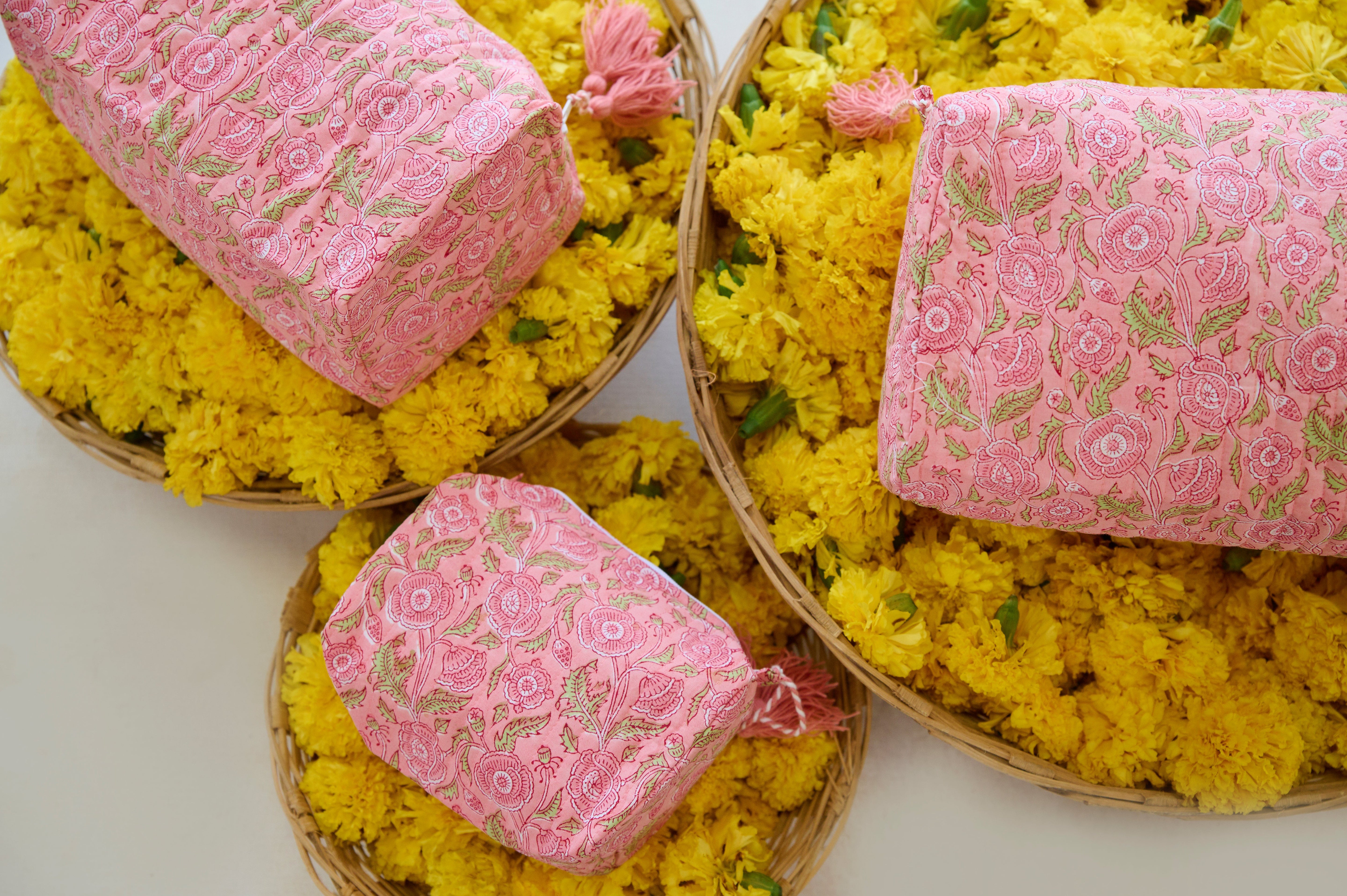 Pink Floral Organic Cotton Wash Bag