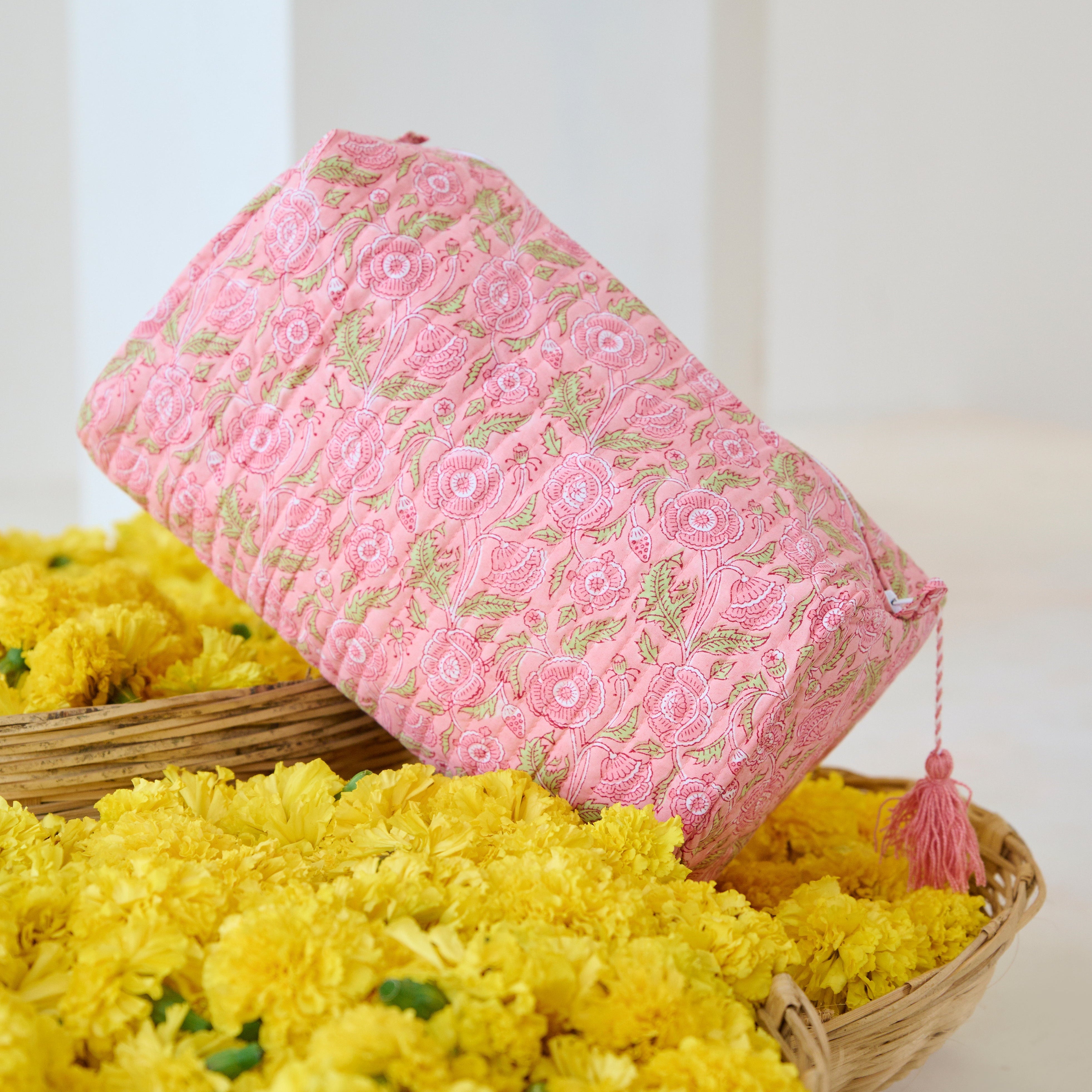 Pink Floral Organic Cotton Wash Bag