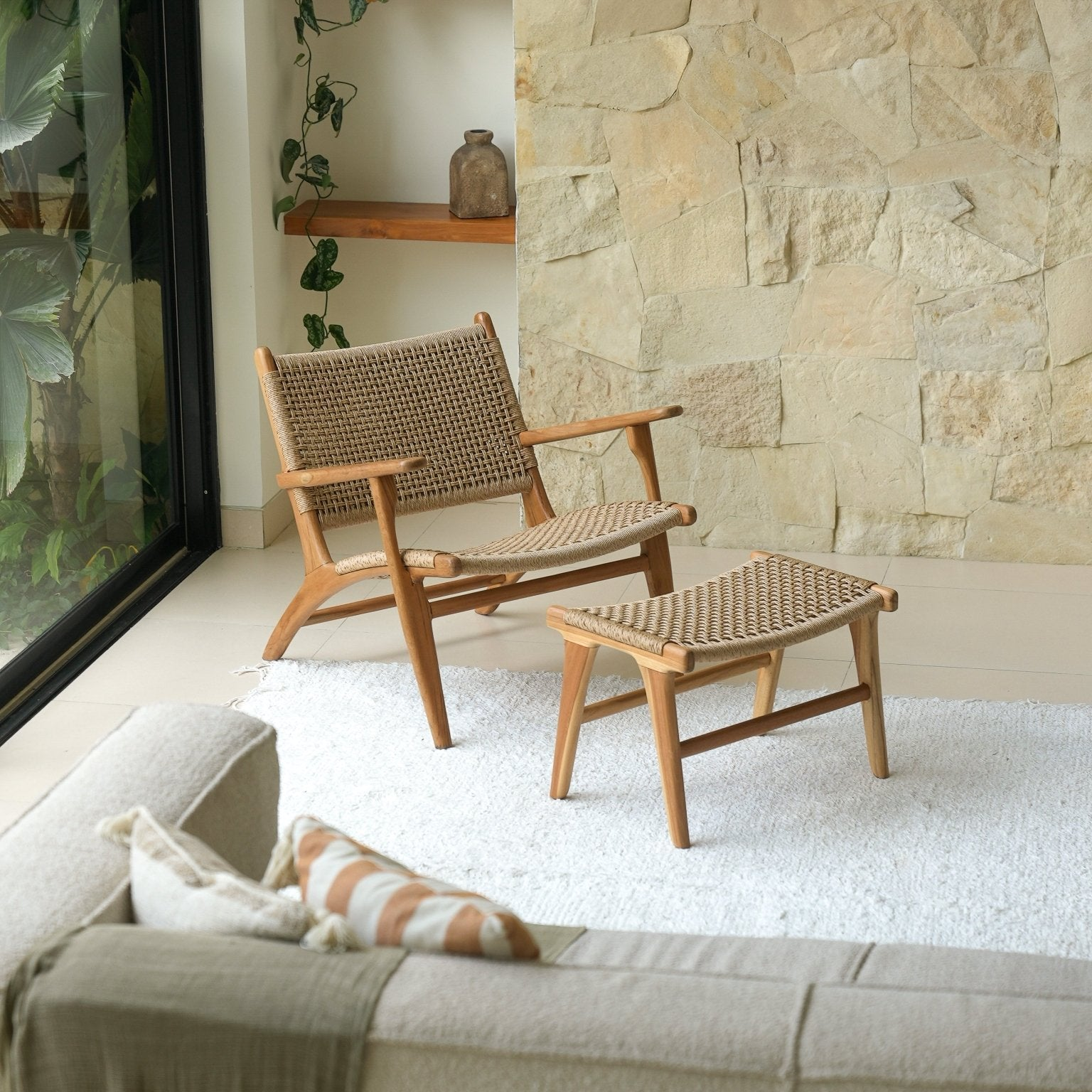 Zara Teak and Rattan Accent Armchair