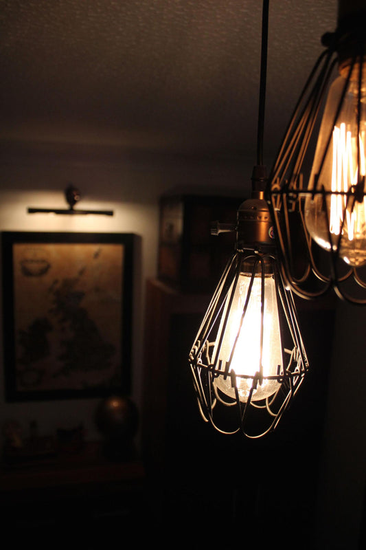 A cage light is a great nod to the industrial trend.
