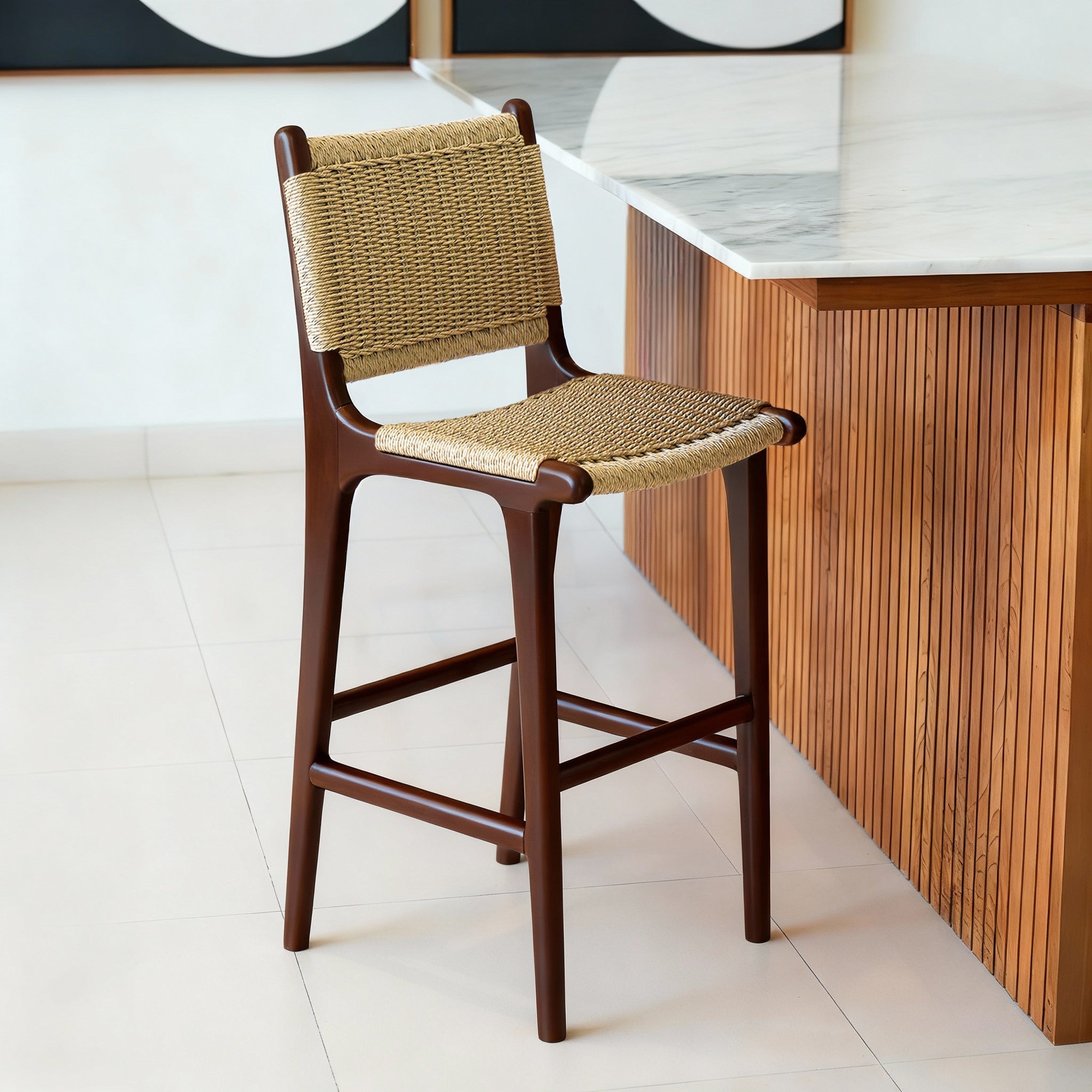 Zara Chocolate Teak and Rattan Bar Stool