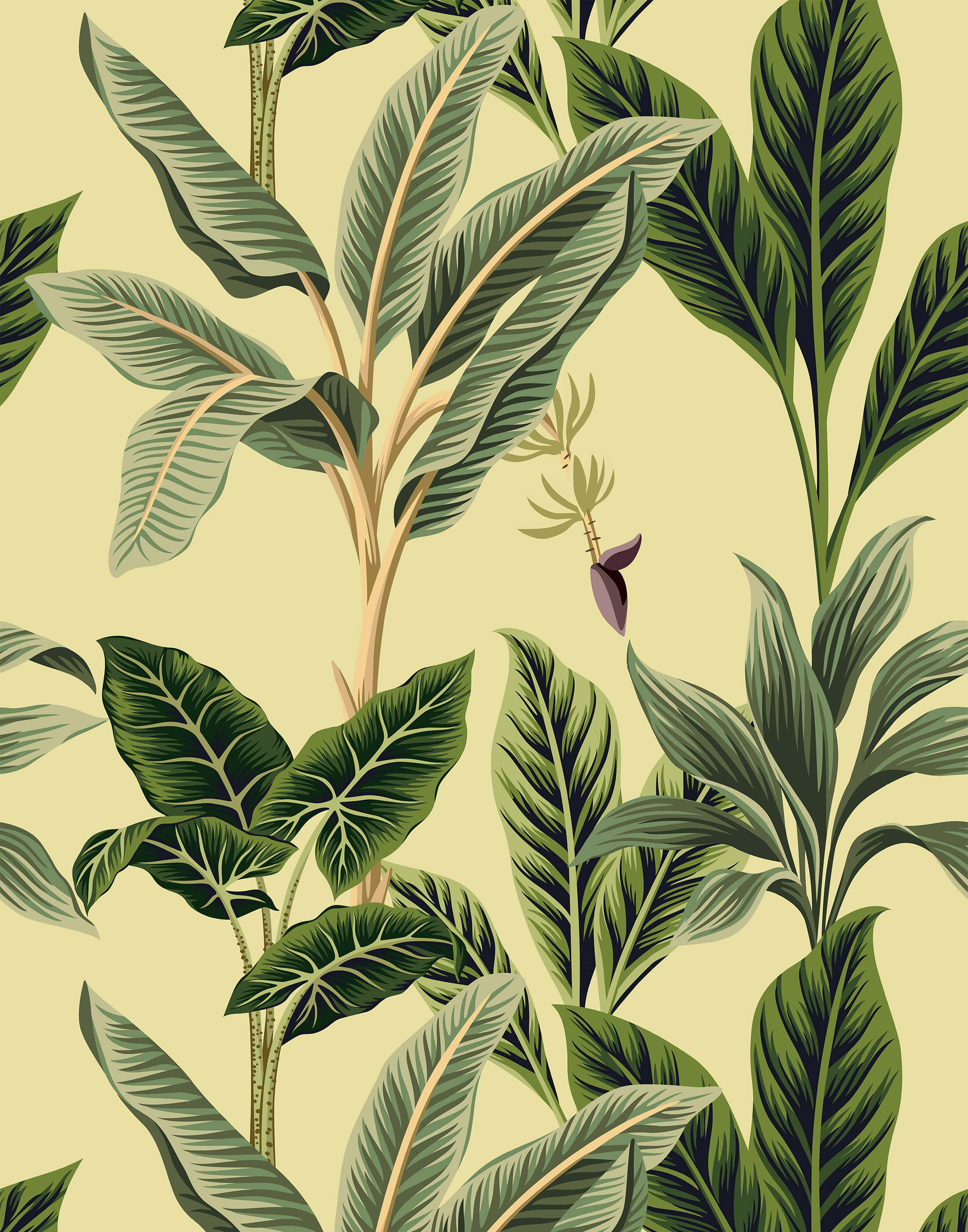 Flora Vintage Tropical Leaves Wallpaper