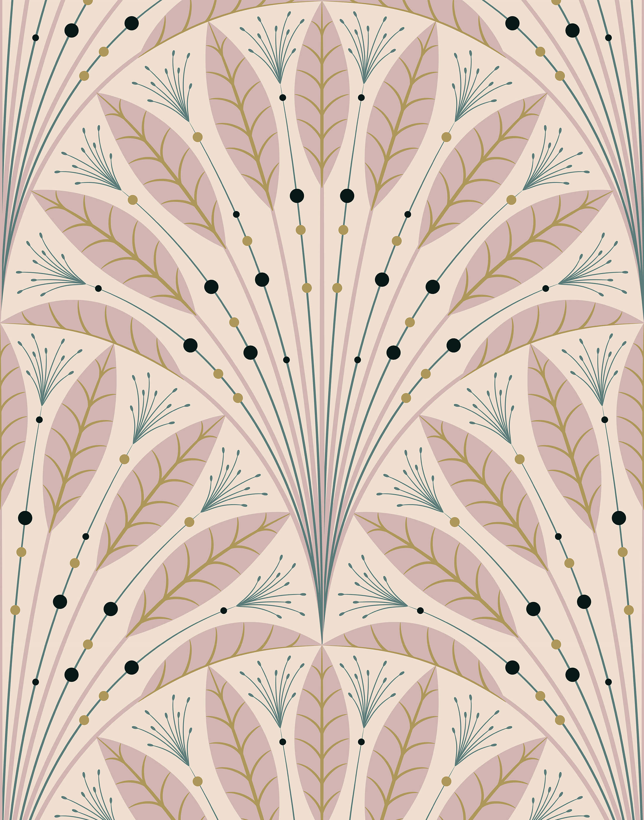 Frond Art Deco Leaf Fan Wallpaper