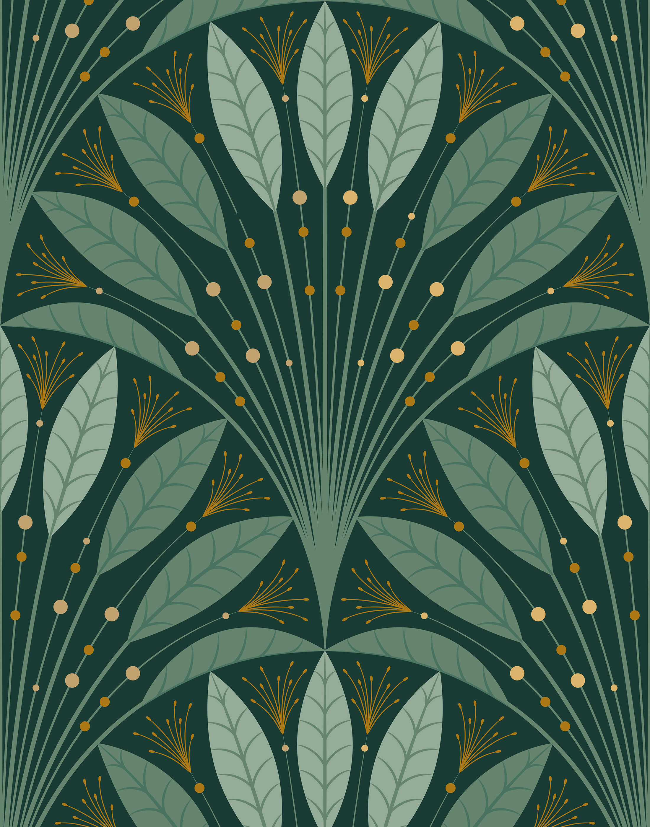 Frond Art Deco Leaf Fan Wallpaper