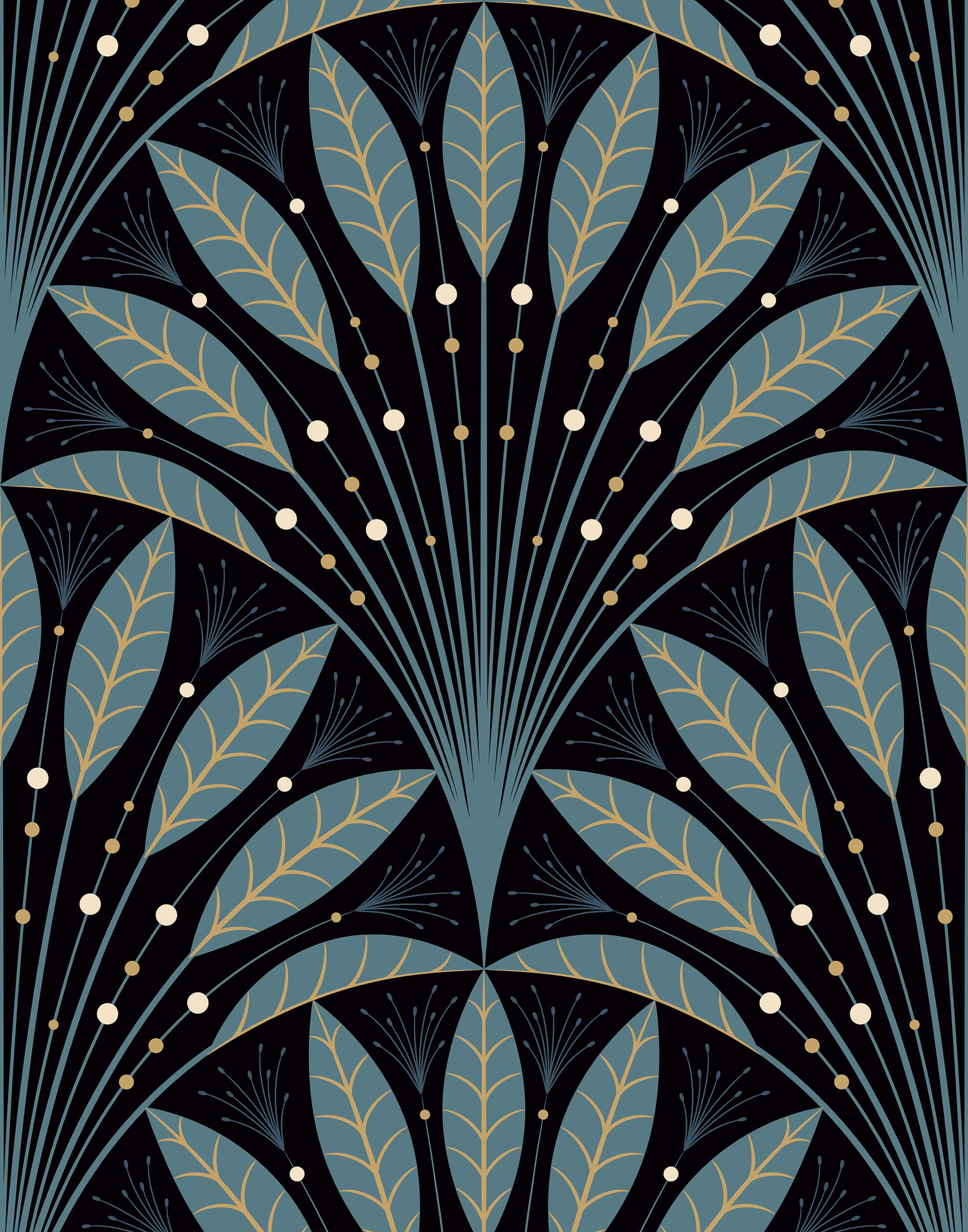 Frond Art Deco Leaf Fan Wallpaper