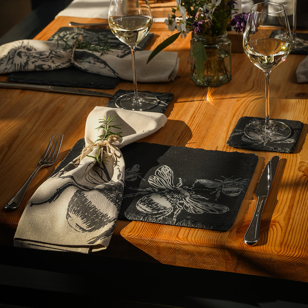 Bee Slate Coaster and Place Mat Set