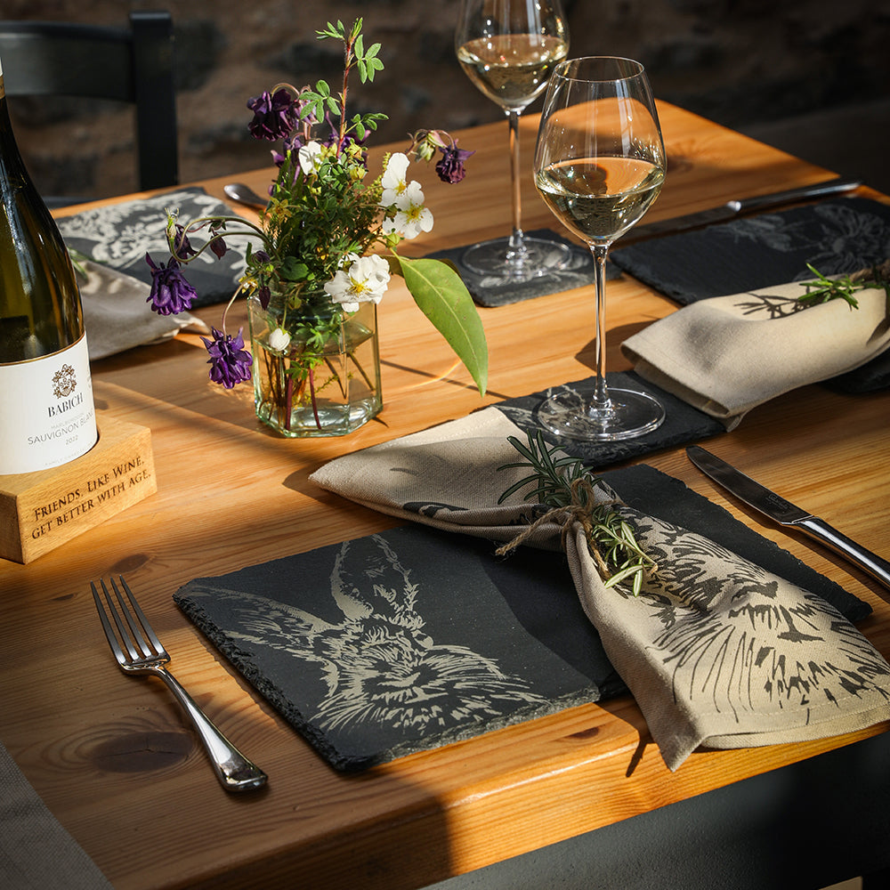 Hare Slate Coaster and Place Mat Set
