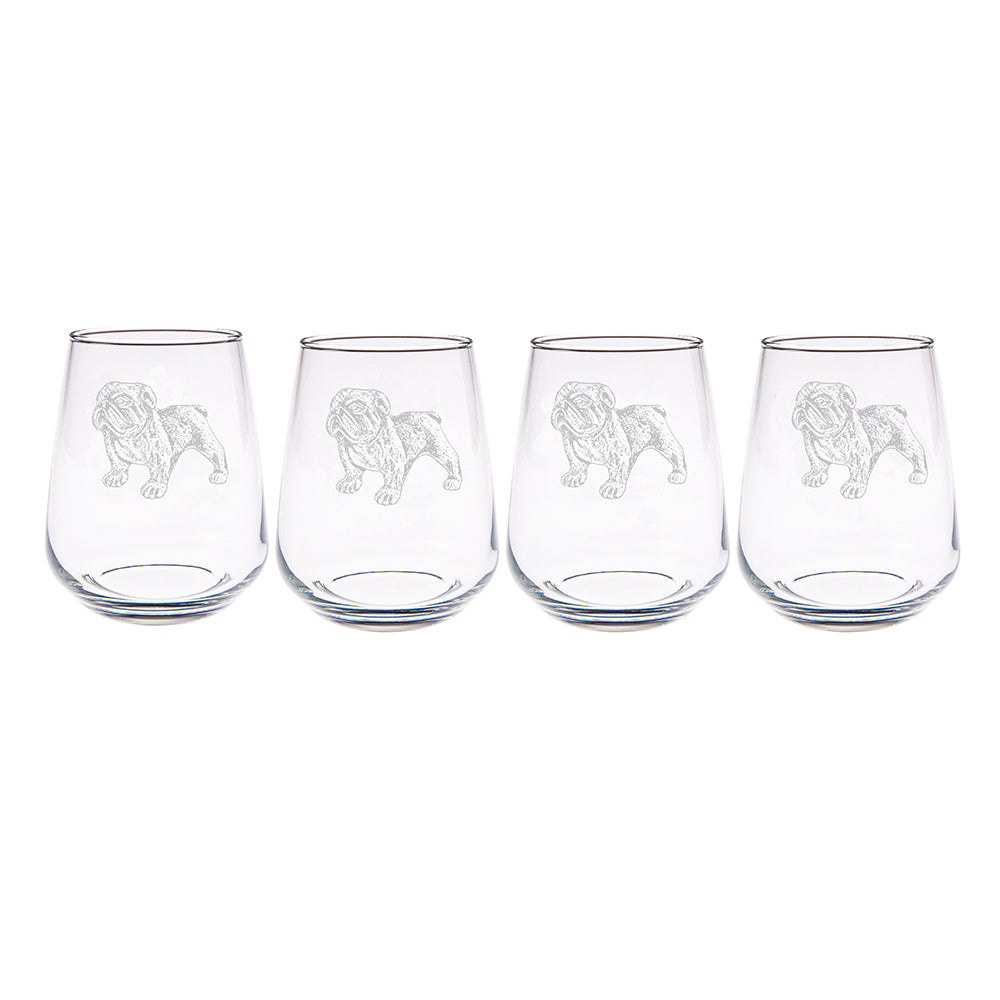 Bulldog Stemless Glasses - Set of 4