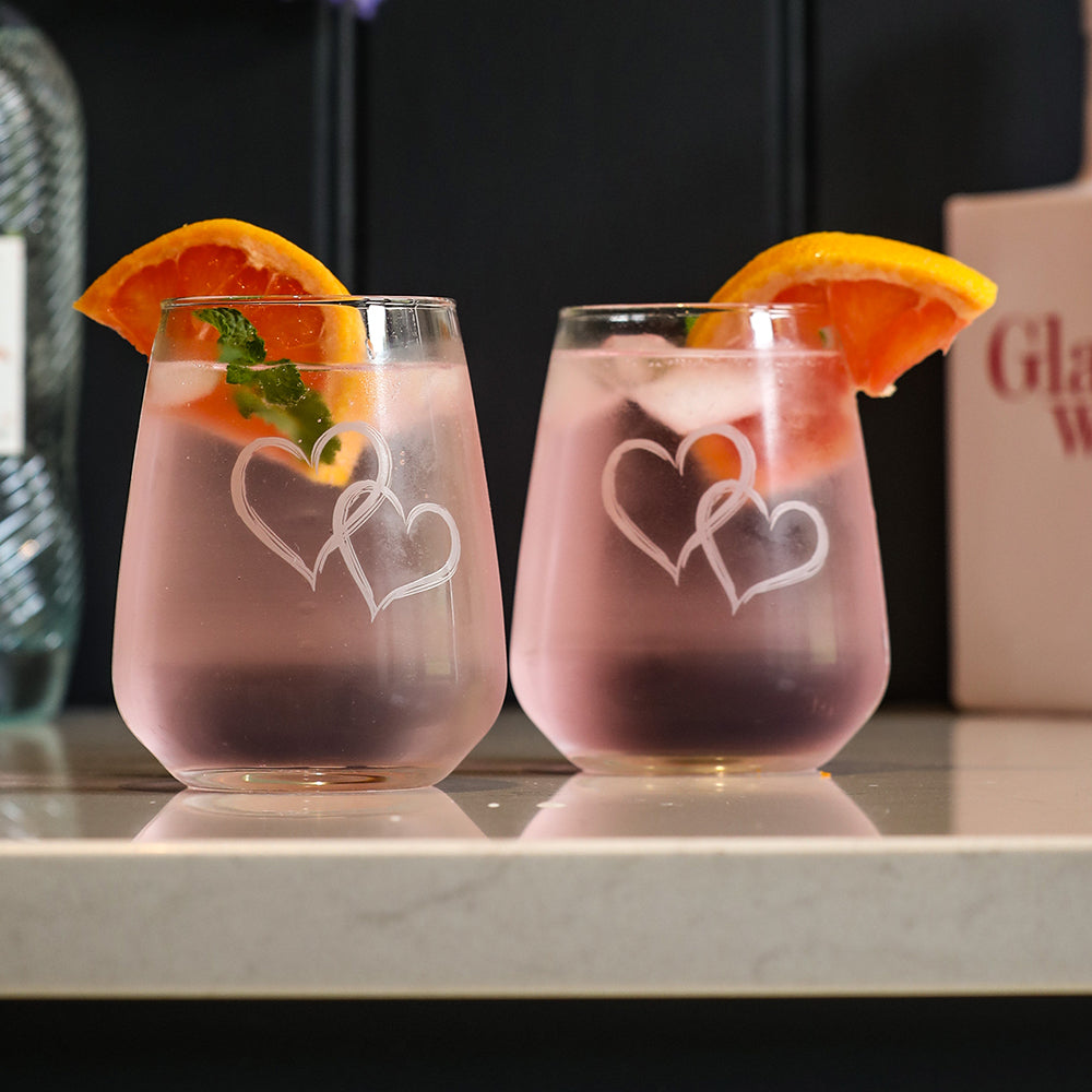 Love Hearts Stemless Glasses - Set of 2