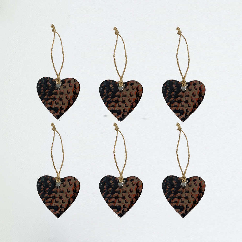 Set of 6 Hand Hammered Hearts Decorations