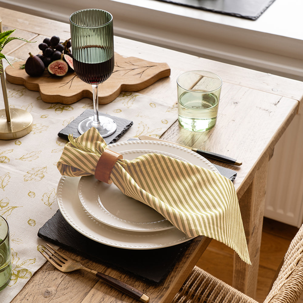 Green Stripe Linen Napkins - Set of 2