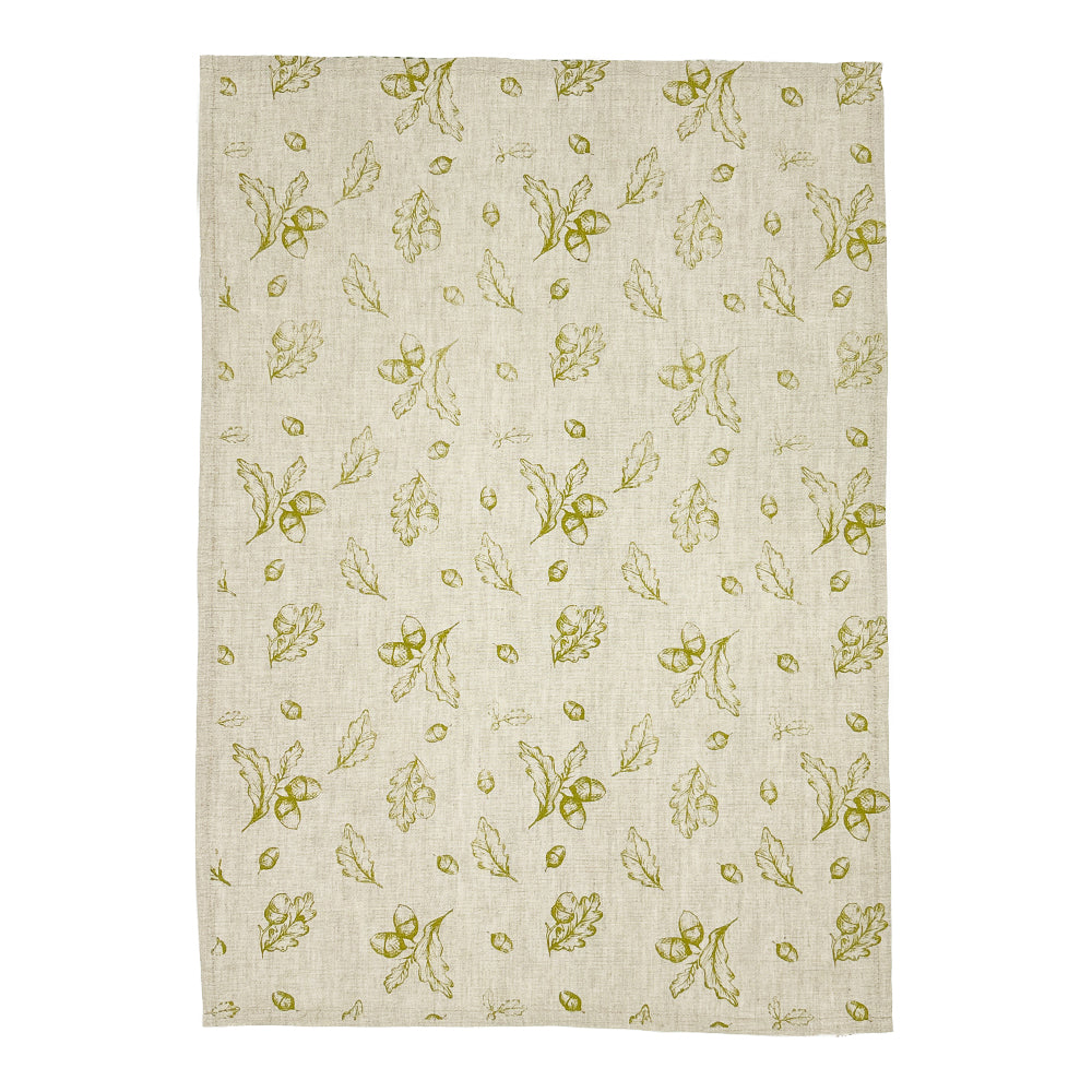Autumn Acorns Linen Tea Towel
