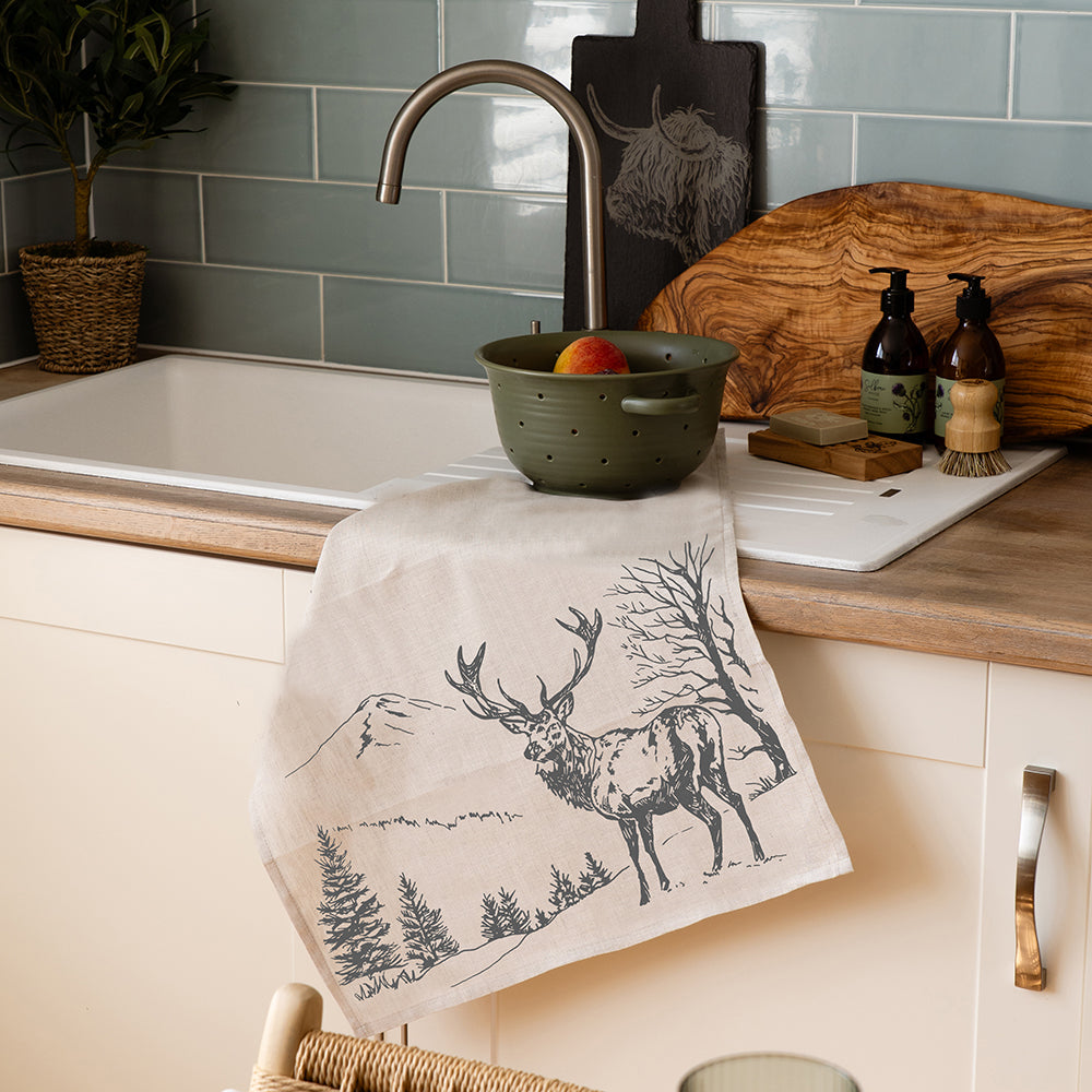 Scenic Stag Linen Tea Towel