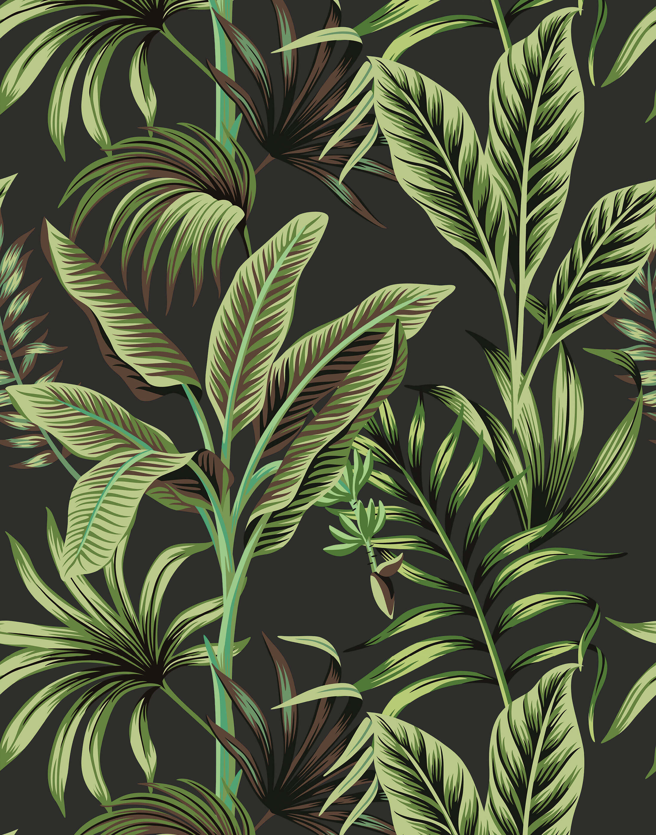 Midnight Bold Tropical Leaf Wallpaper