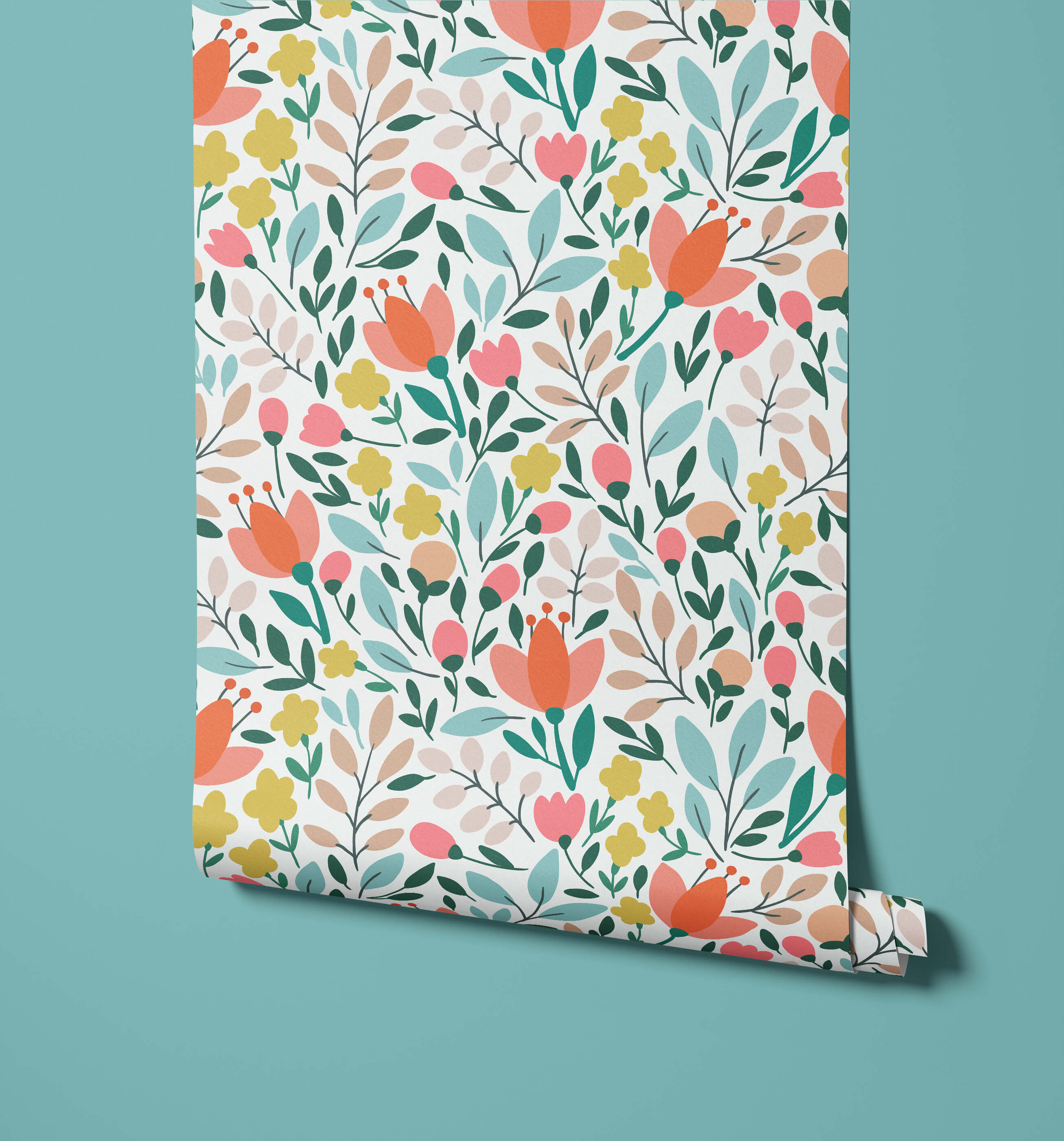 Paige Modern Illustrated Delicate Floral Wallpaper