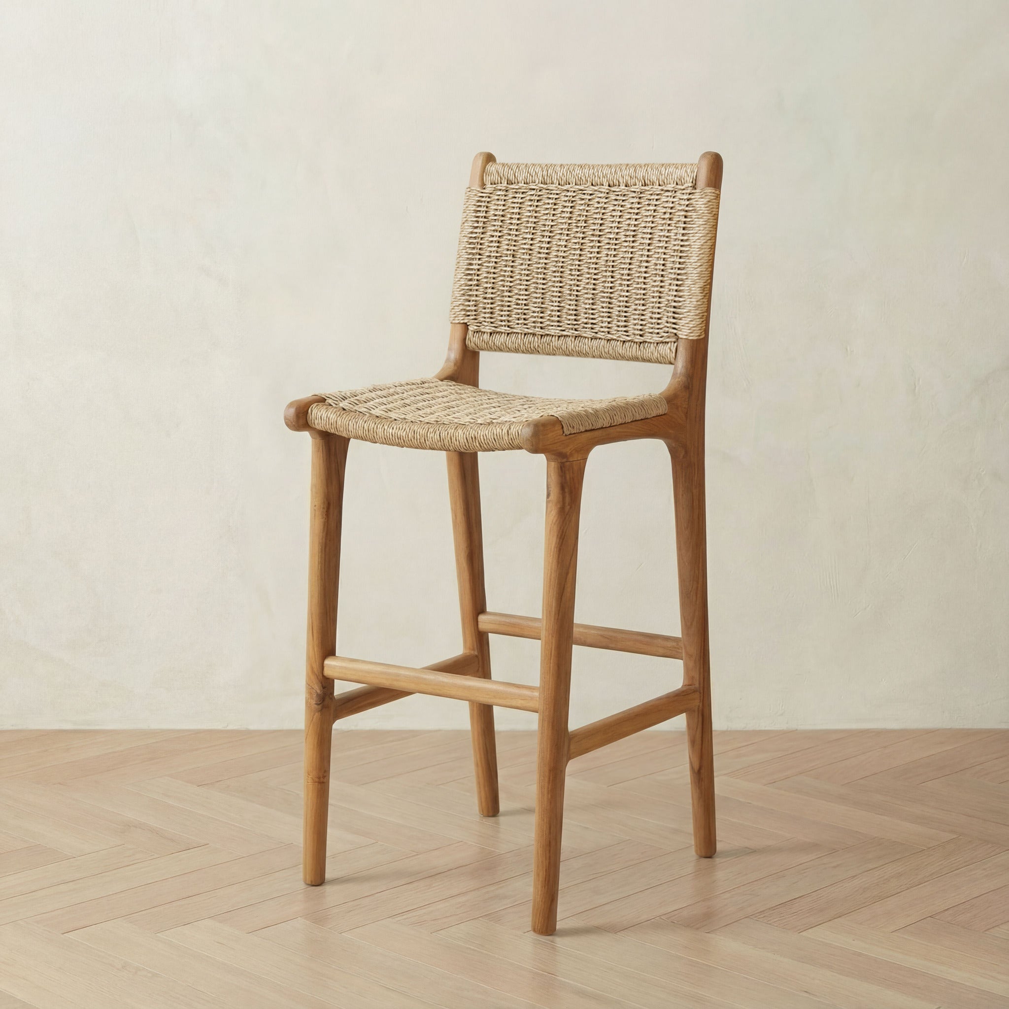 Zara Teak and Rattan Bar Stool