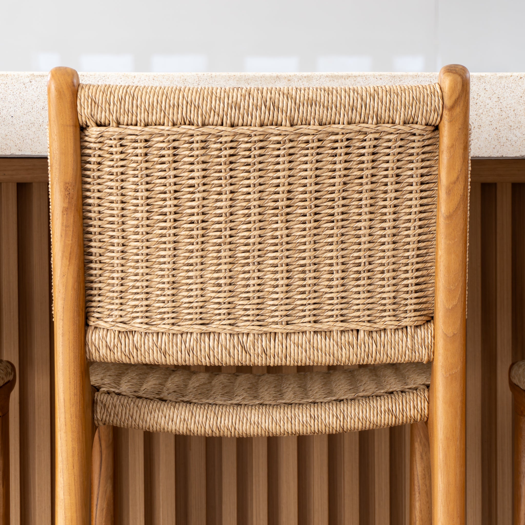 Zara Teak and Rattan Bar Stool With Armrest