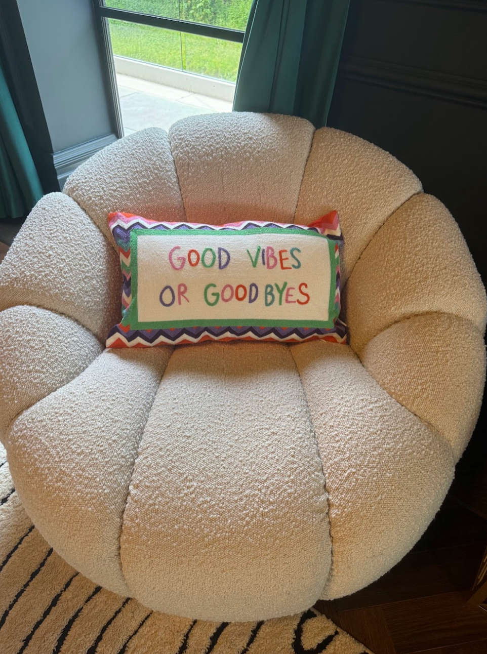 Good Vibes or Good Byes Needlepoint Pillow