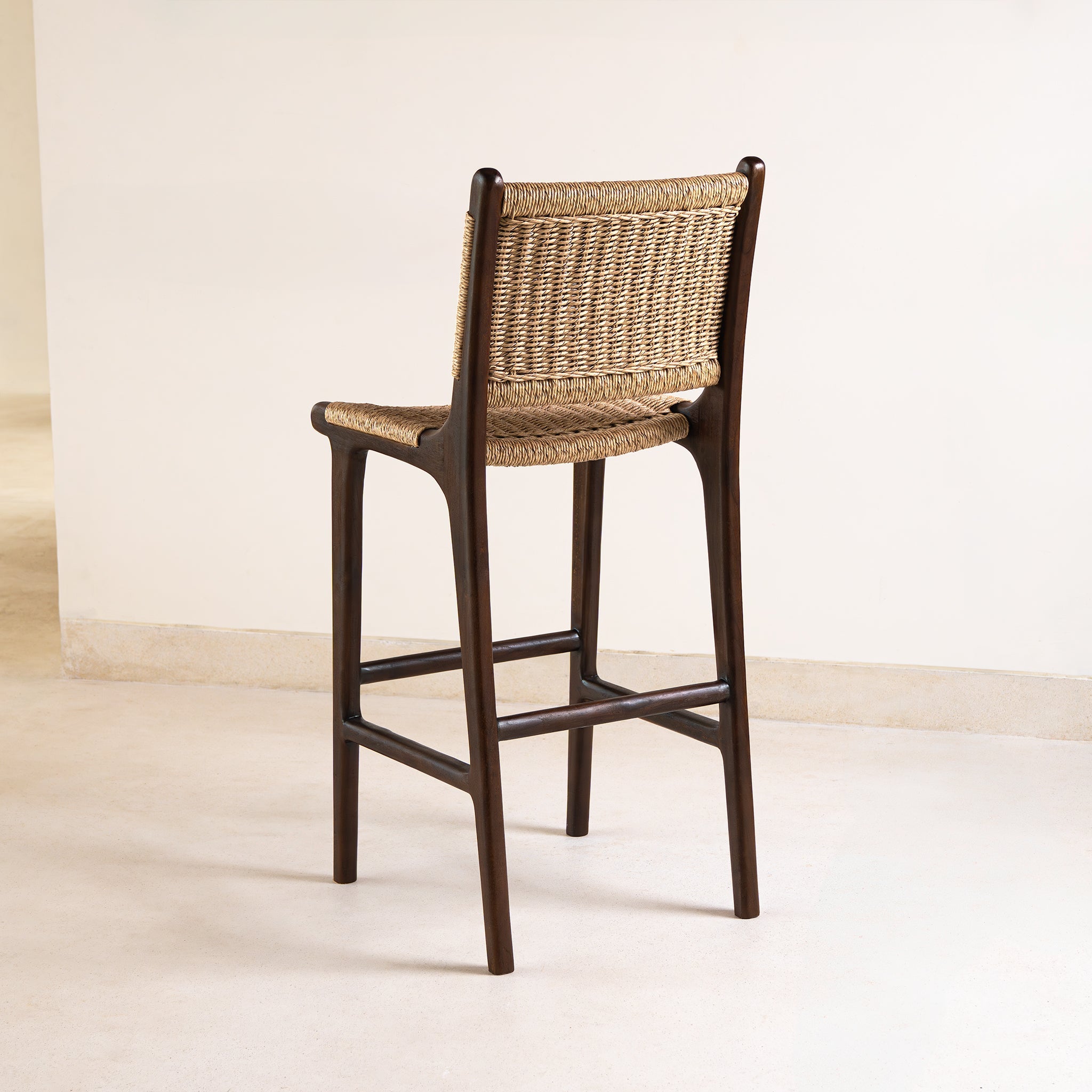 Zara Chocolate Teak and Rattan Bar Stool