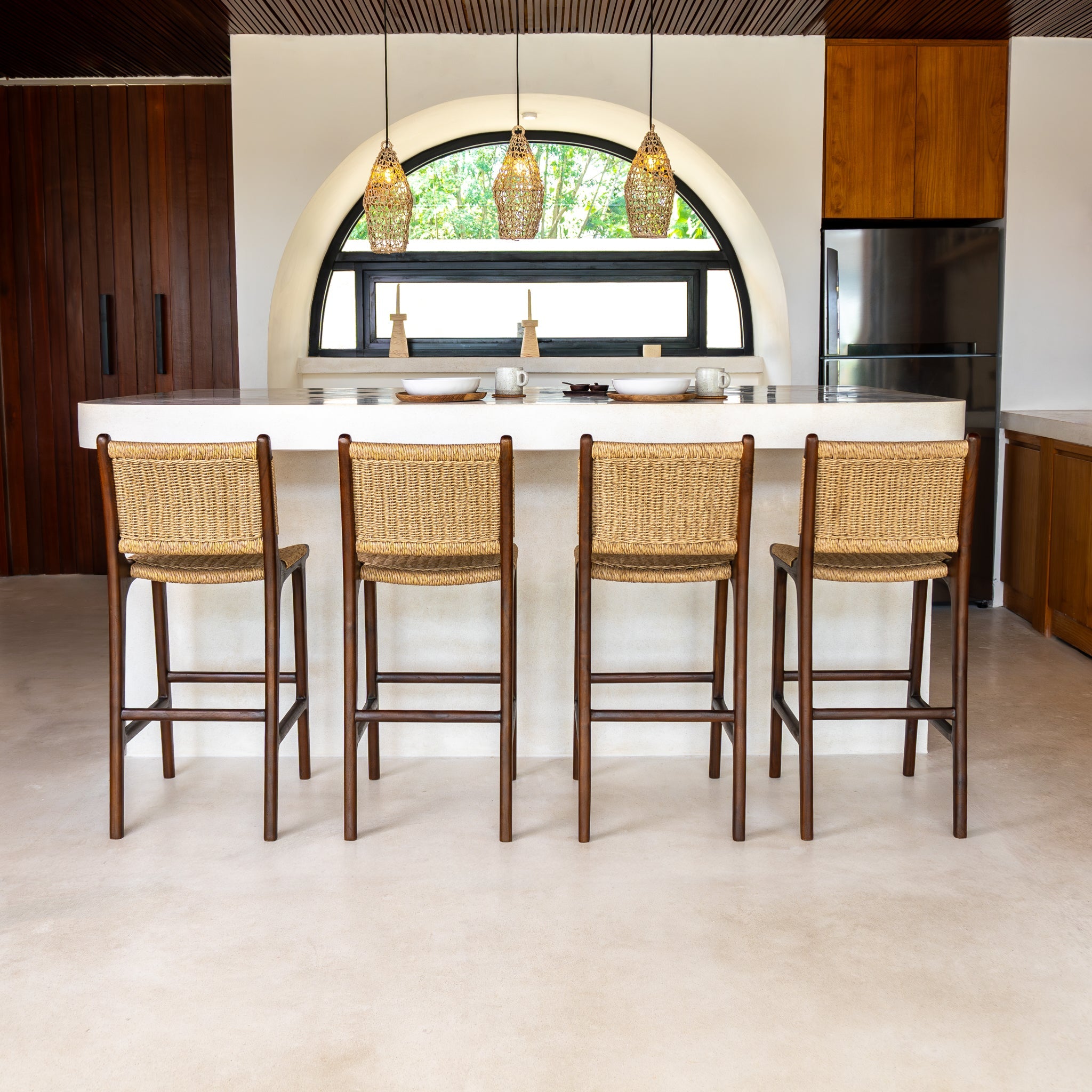 Zara Chocolate Teak and Rattan Bar Stool