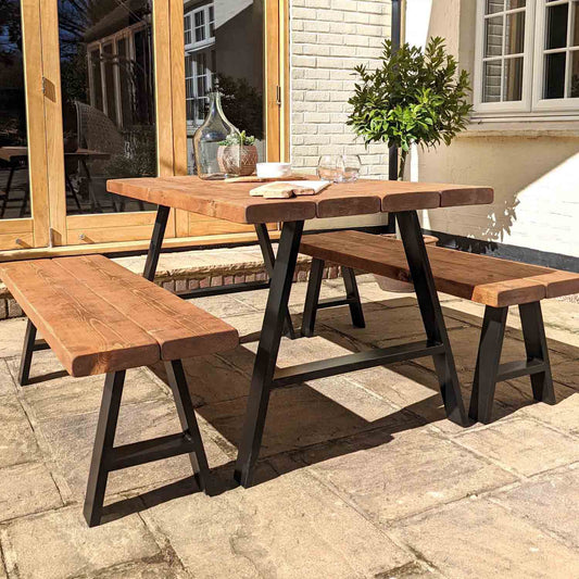 A-Frame Rustic Garden Table and Bench Set