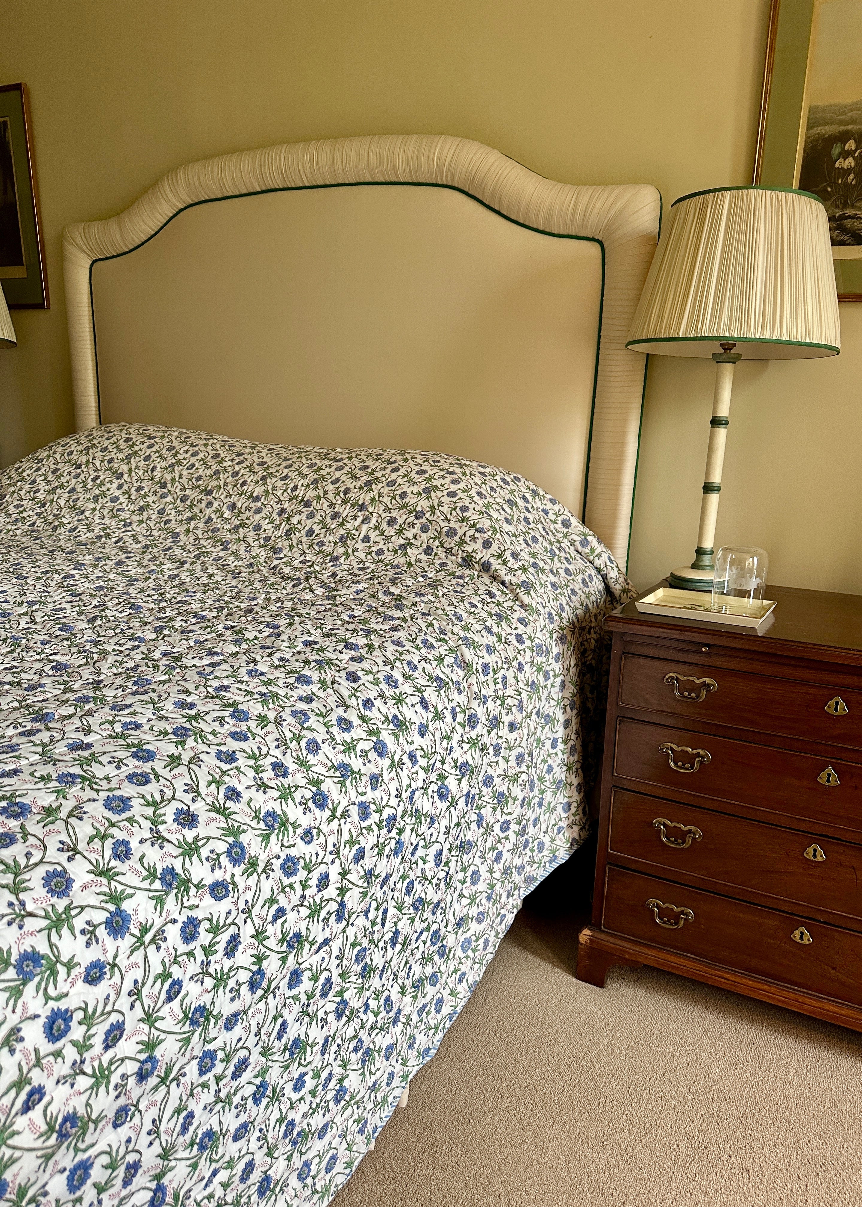 Blue Floral and Stripe Bed Quilt