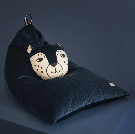 Elegant blue velvet beanbag adds a touch of sophistication to modern living spaces
