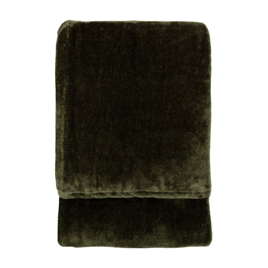 Alt Text: Luxe Olive Green Faux Fur Throw