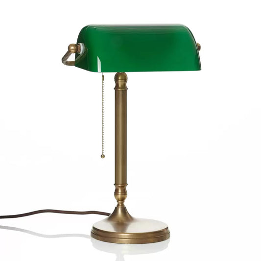 Elegant Brass and Green Glass Banker's Lamp
