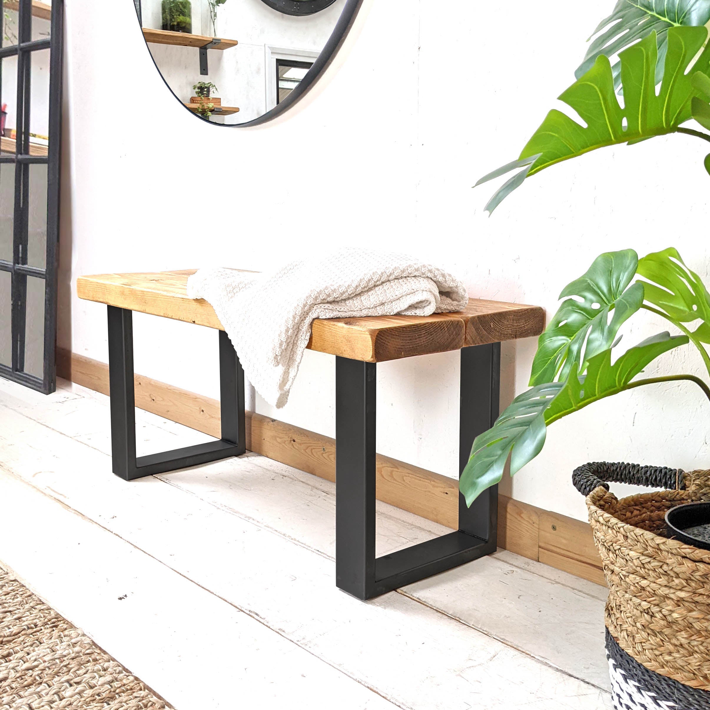 Handmade Box Frame Legs for Square Rustic Hallway Bench