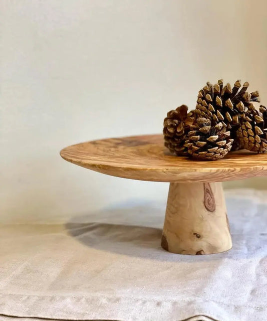 Natural beauty of live wood olive cake stand