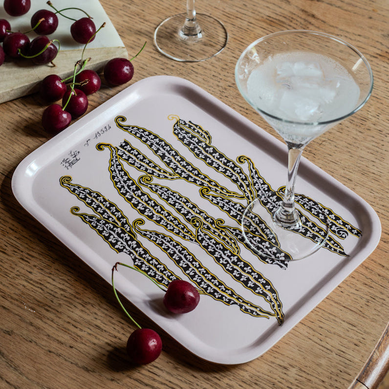 Decorative wooden tray with magic beans design