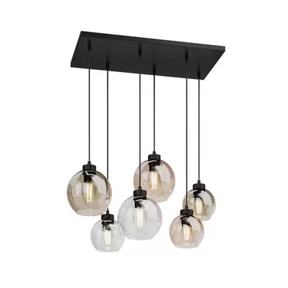 Cubus pendant light showcasing 6 bulbs in a sleek metal frame