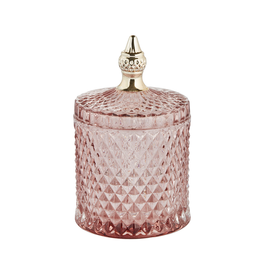 Small Pink Glass Jar with Rose Gold Lid for Home Décor