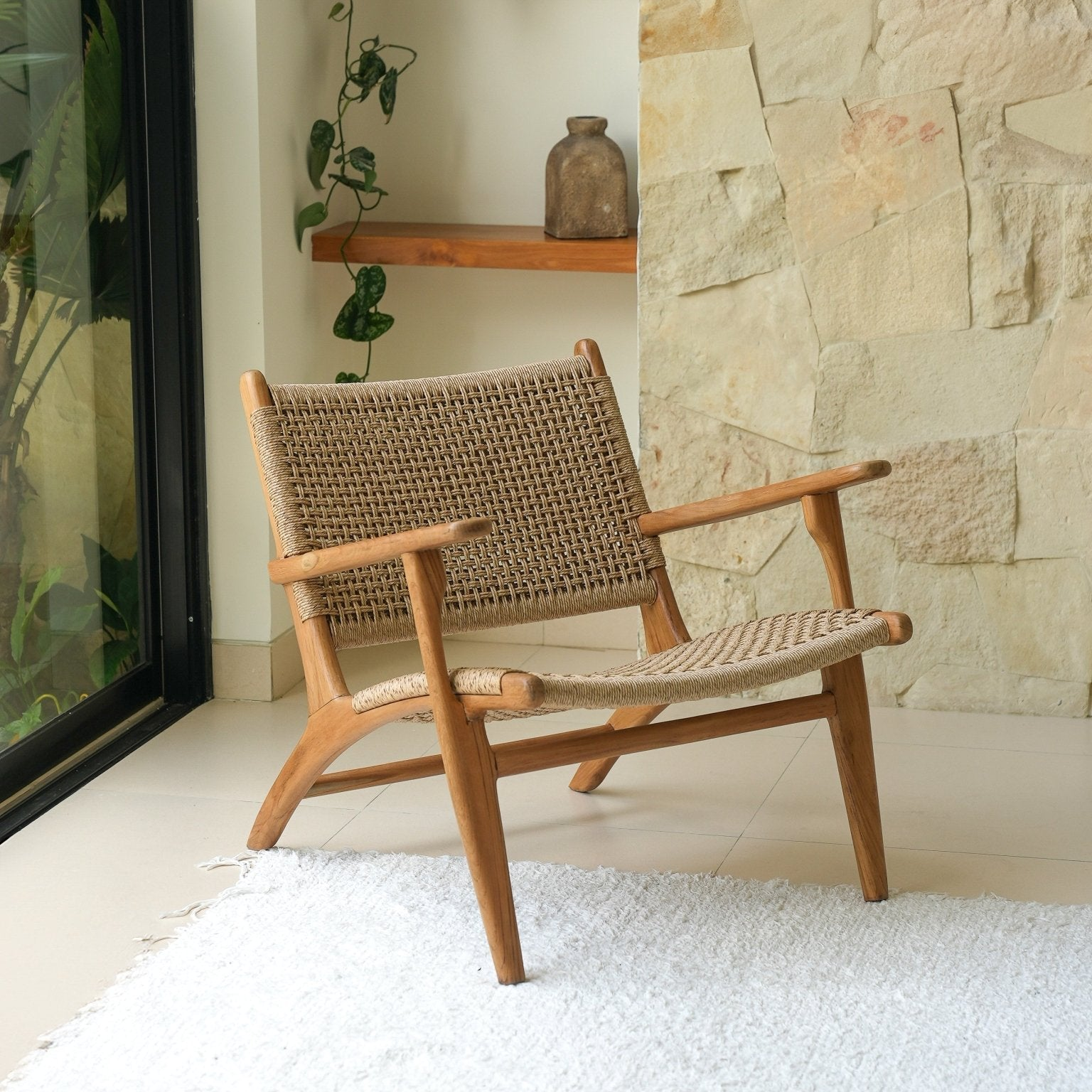 Zara Teak and Rattan Accent Armchair