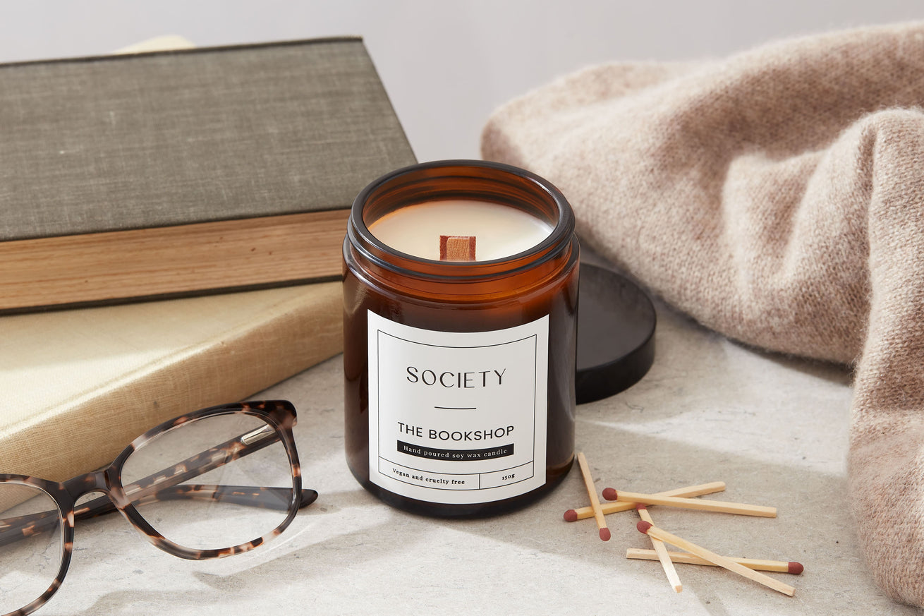 Hand-poured soy candle with old book aroma