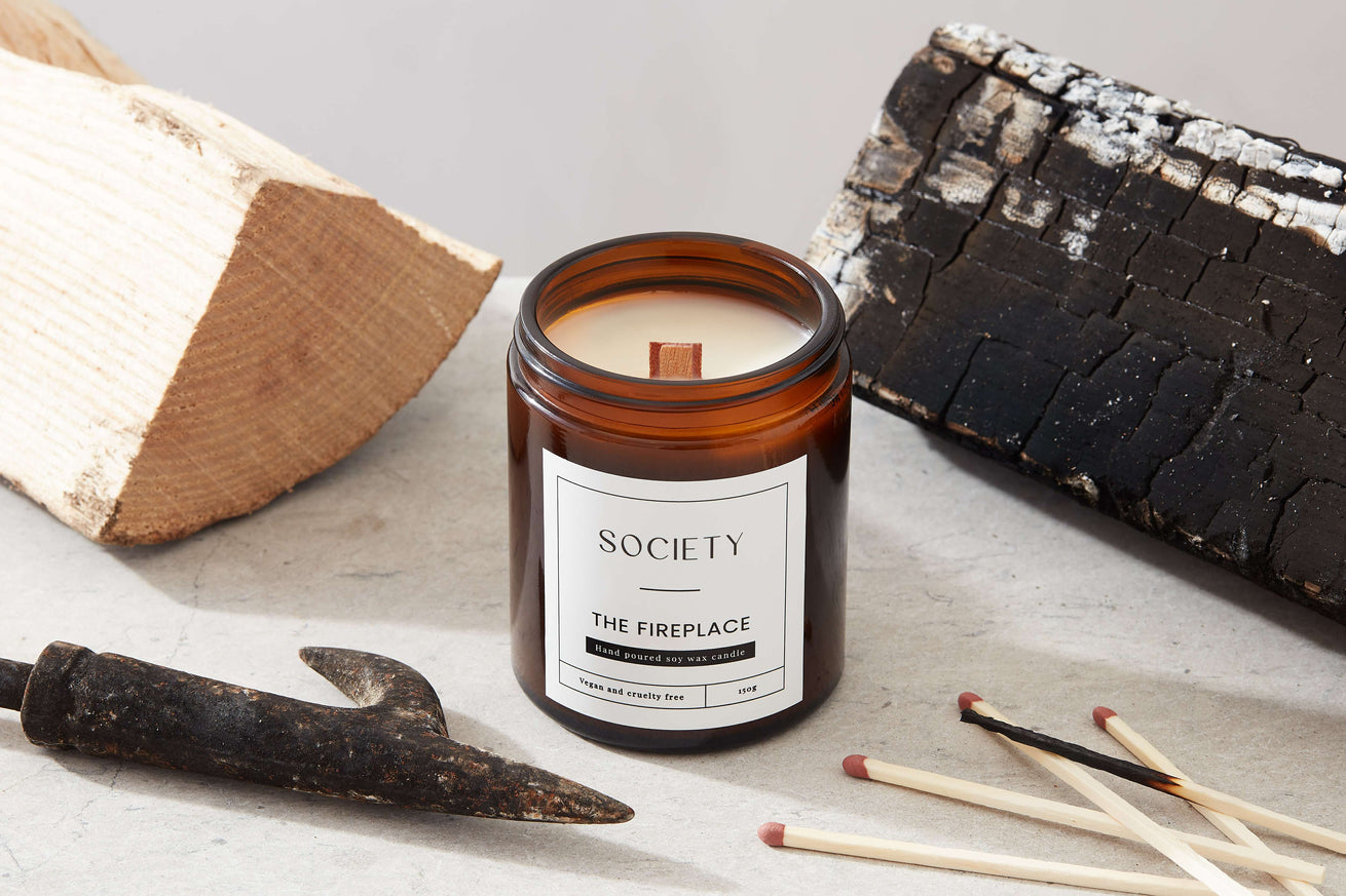 Hand-poured soy candle with fireplace aroma