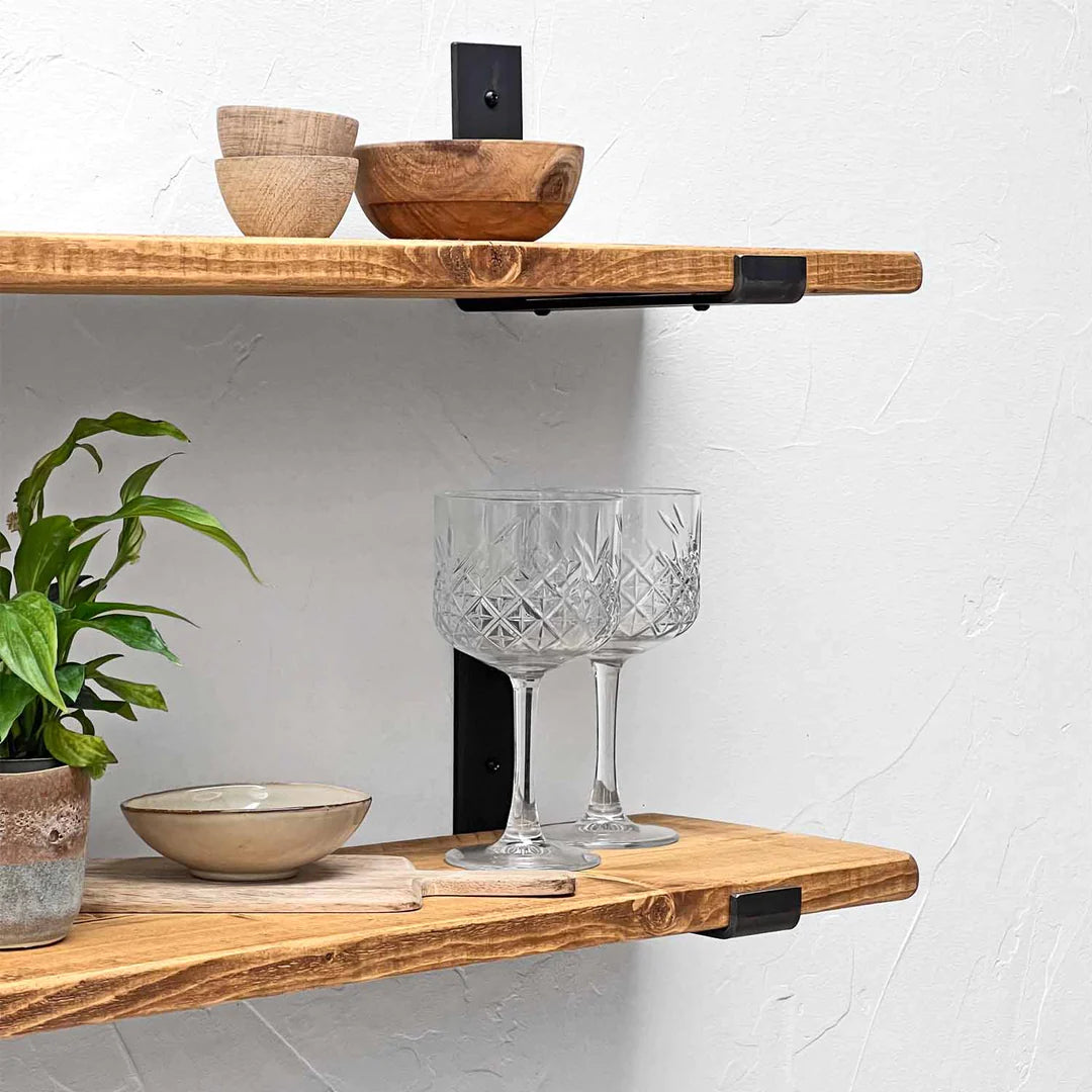 Thin Wooden Shelves with Metal Brackets