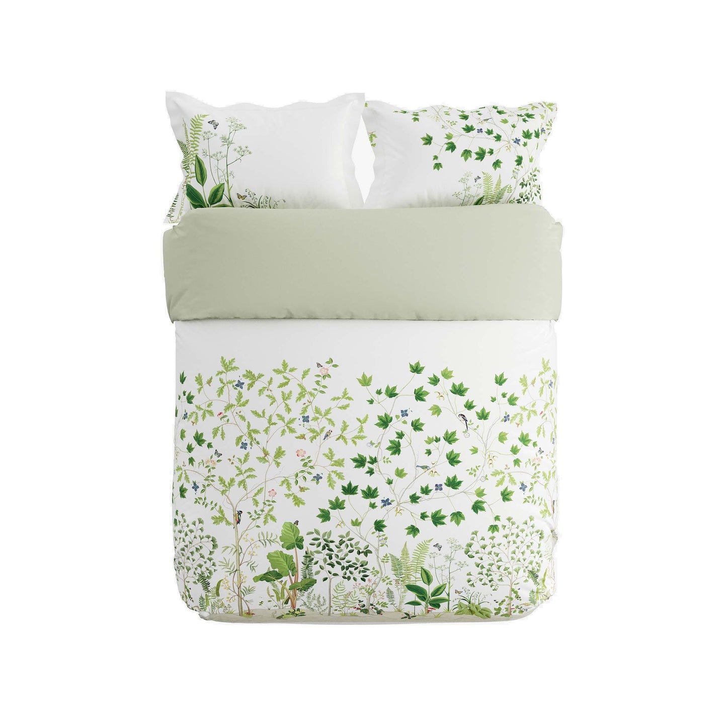 Sanderson Sycamore & Oak duvet cover set botanical green on bed