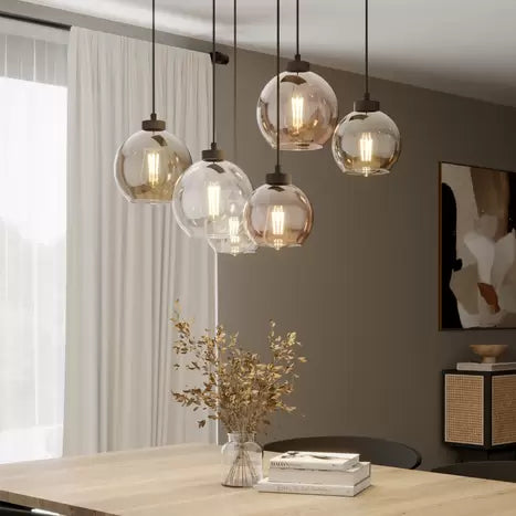 Stylish multi-bulb pendant light with mixed clear and brown glass