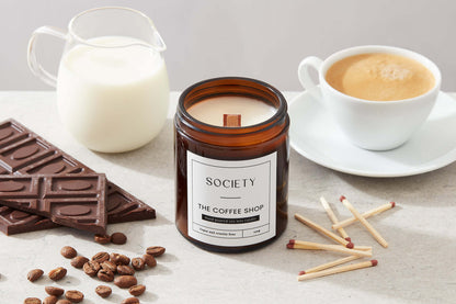 Handcrafted coffee scented candle in cosy setting