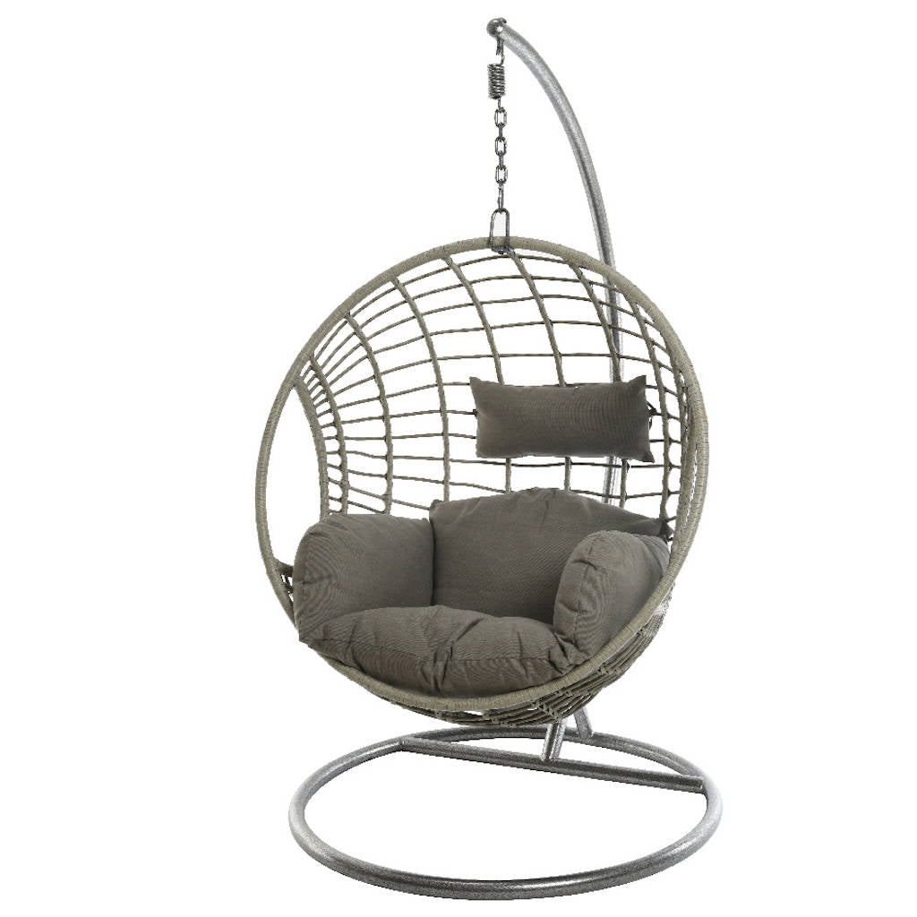 Grey Wicker Hanging Egg Chair with Plush Cushions for Indoor and Outdoor Use