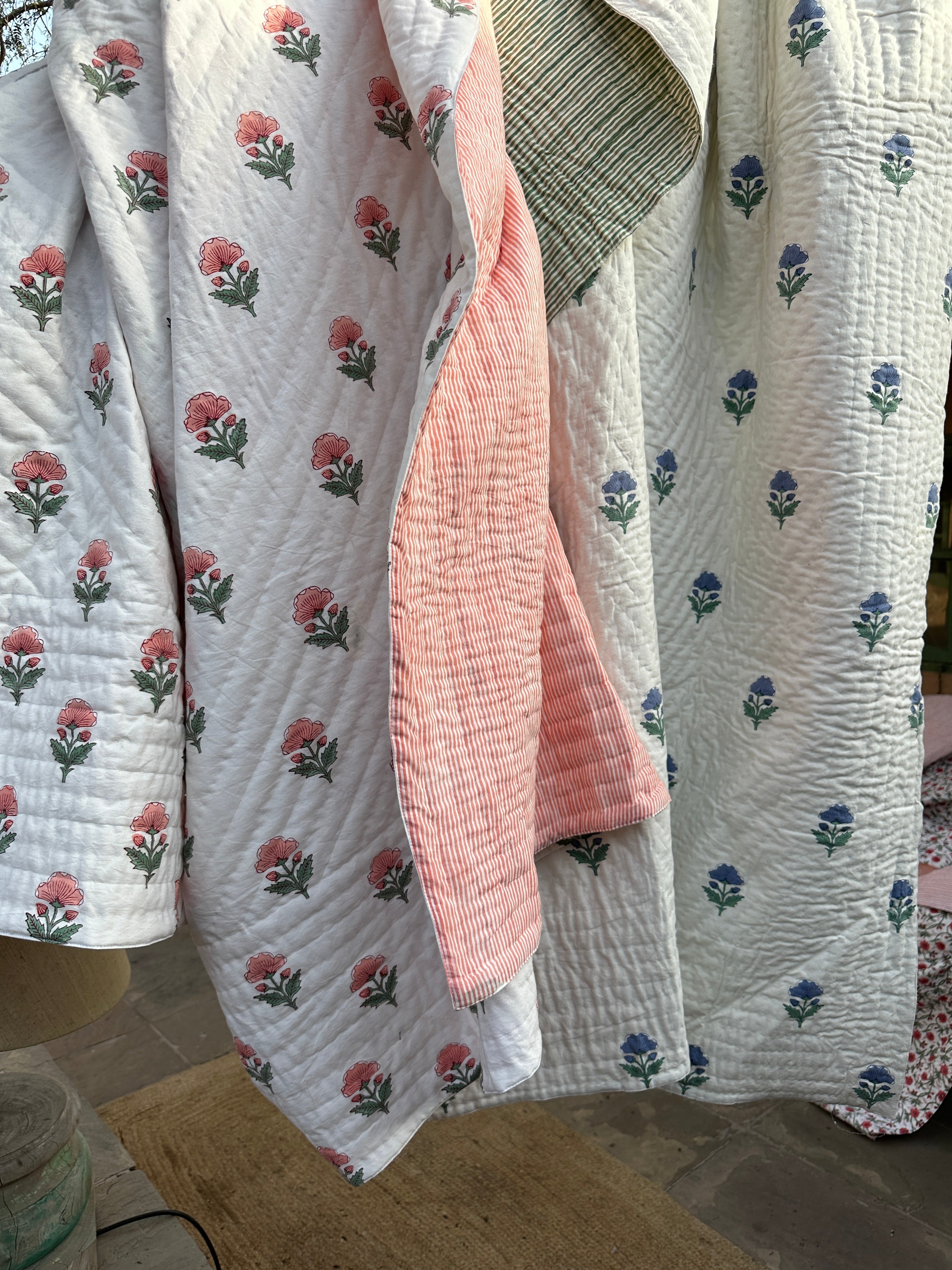 Pink Floral Summer Pique Bed Quilt