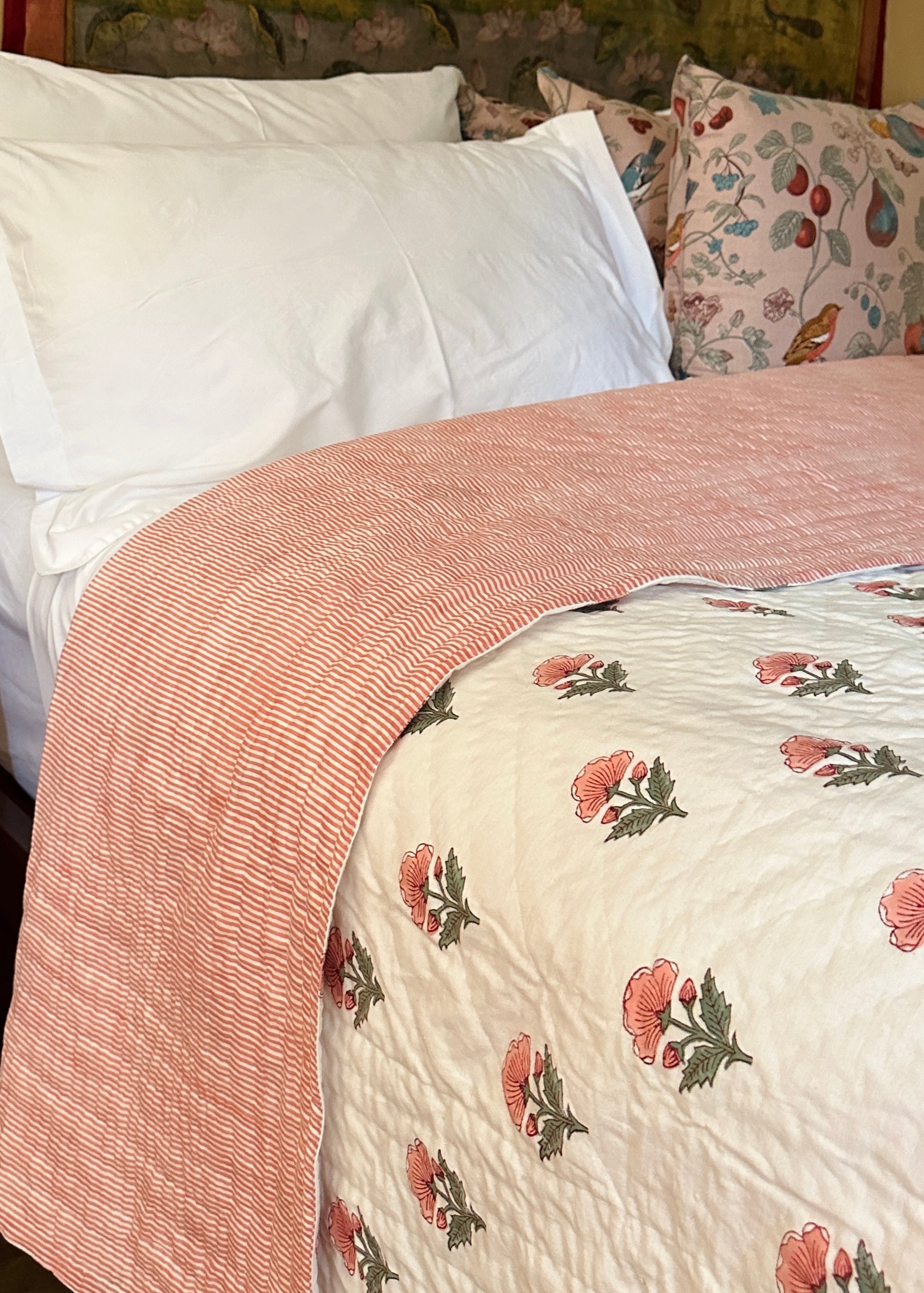 Pink Floral Summer Pique Bed Quilt