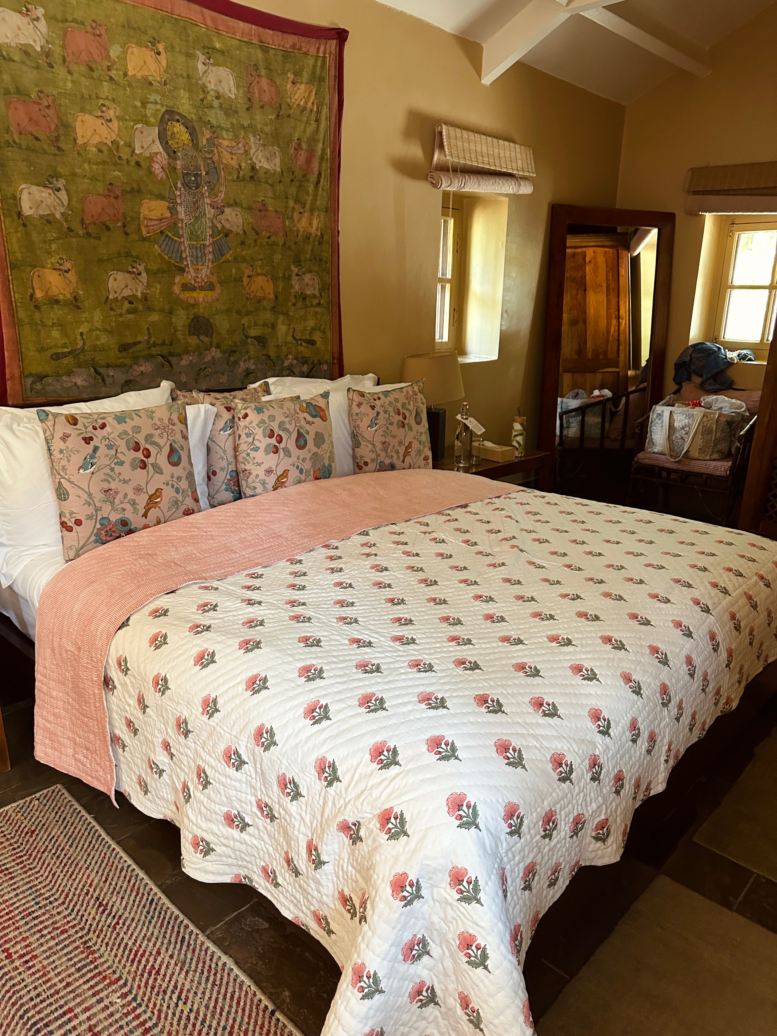 Pink Floral Summer Pique Bed Quilt