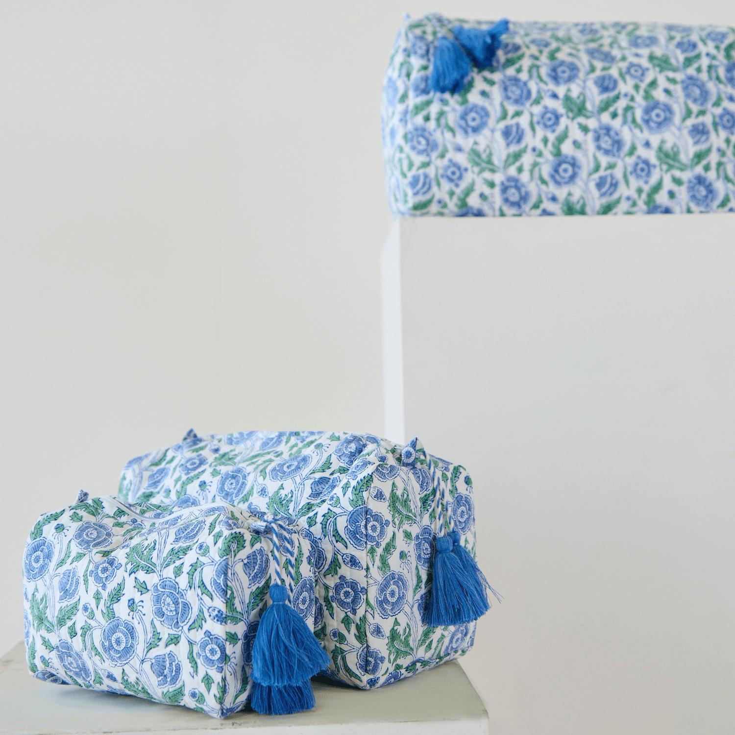 Blue Floral Organic Cotton Wash Bag