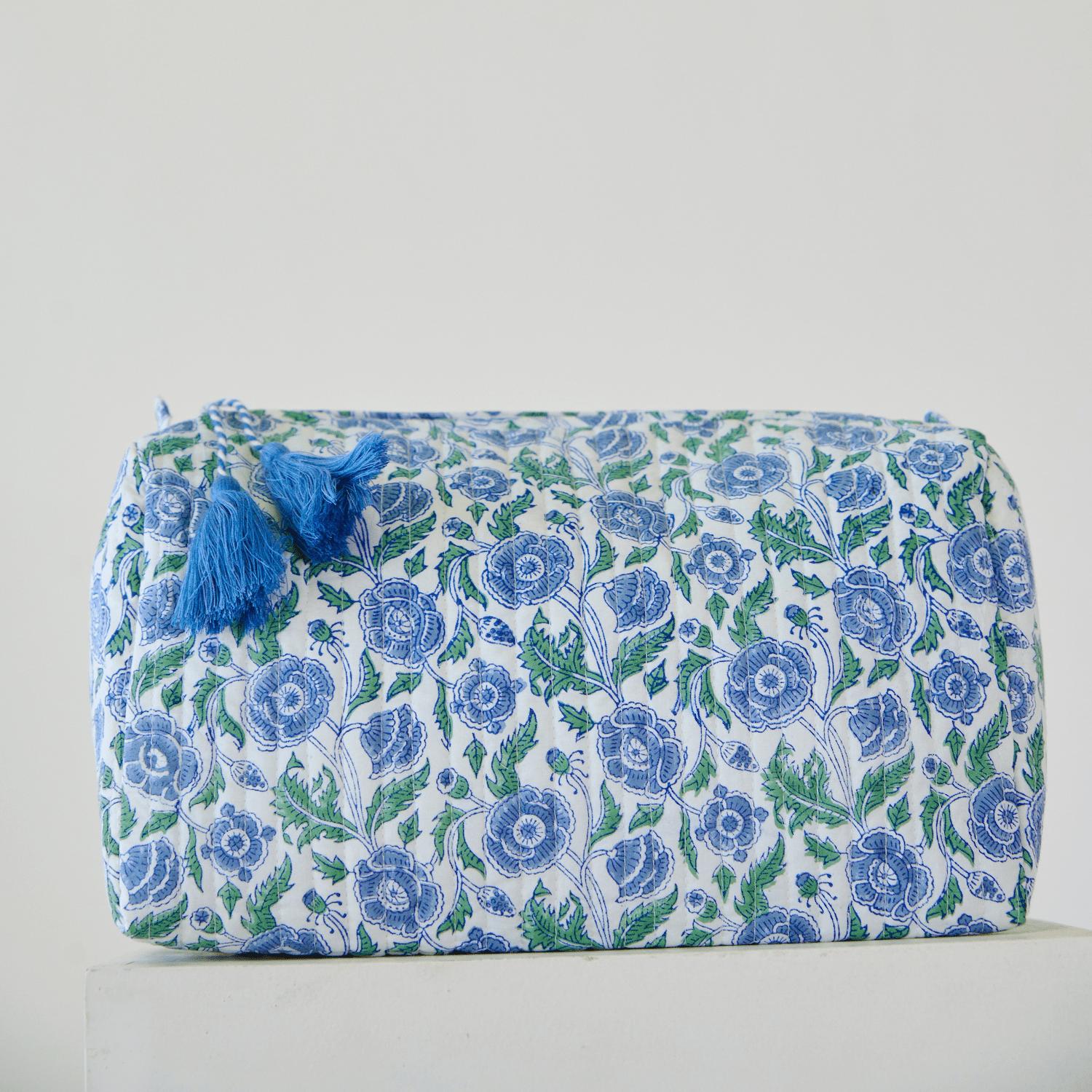 Blue Floral Organic Cotton Wash Bag