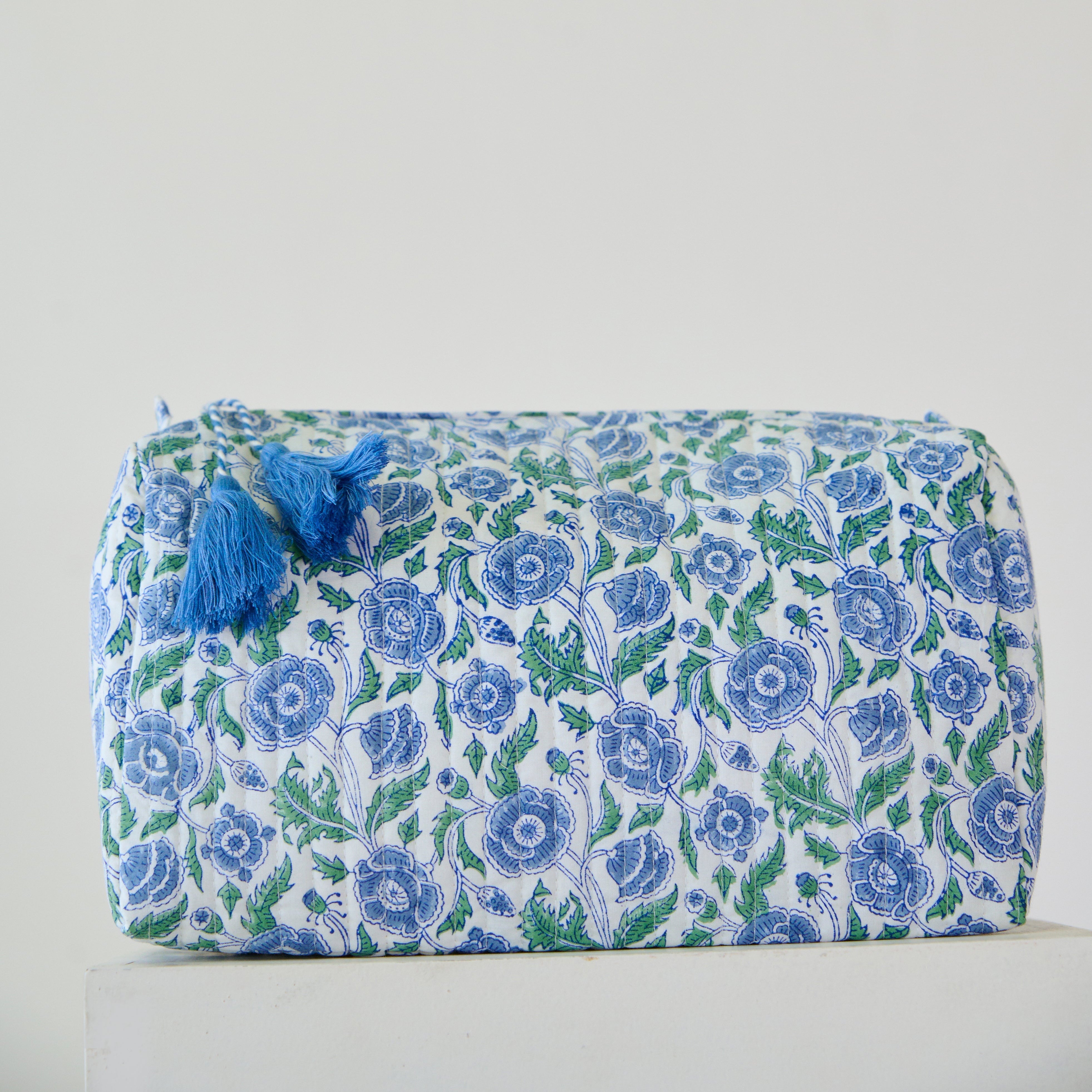 Blue Floral Organic Cotton Wash Bag