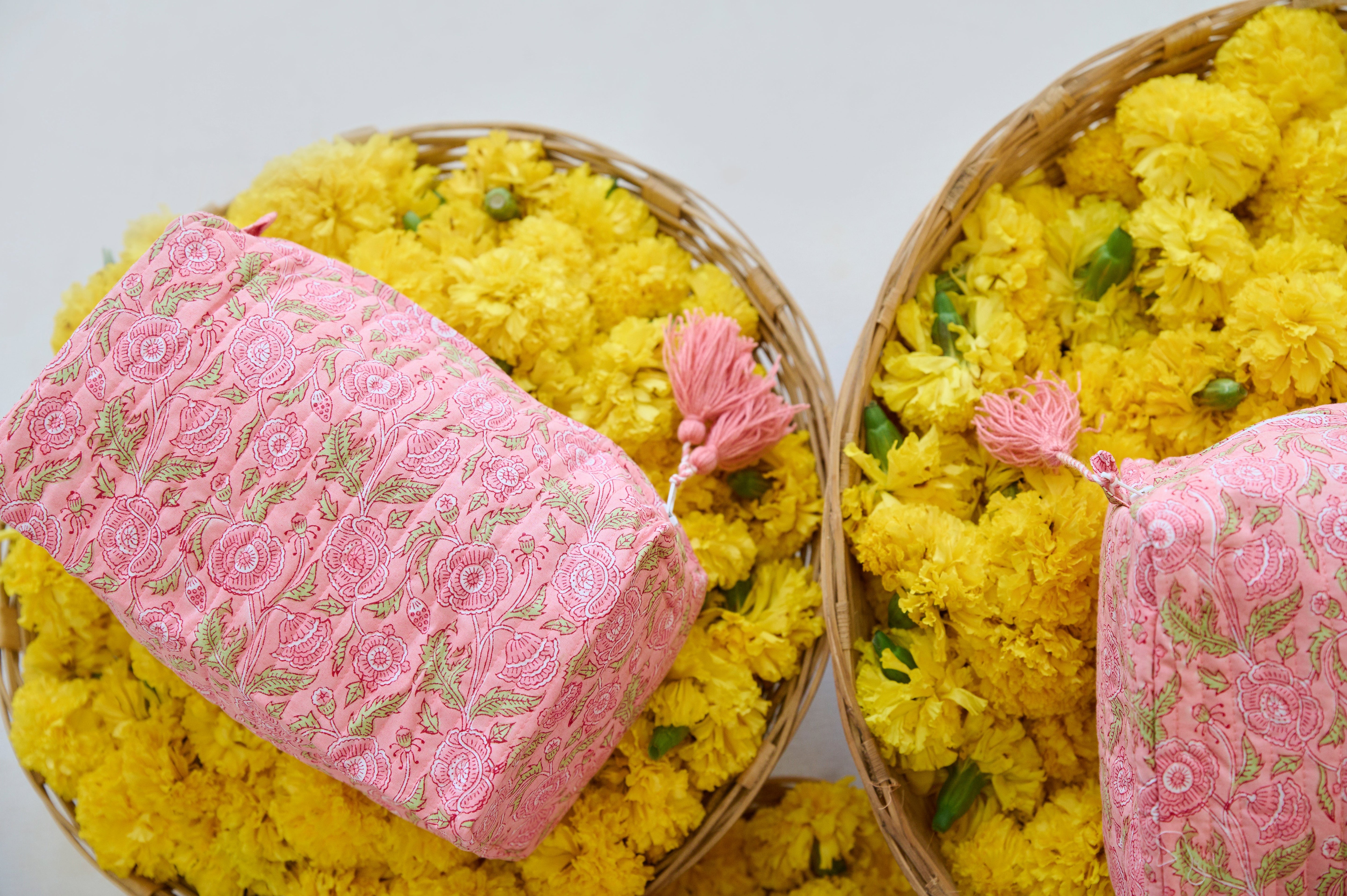 Pink Floral Organic Cotton Wash Bag