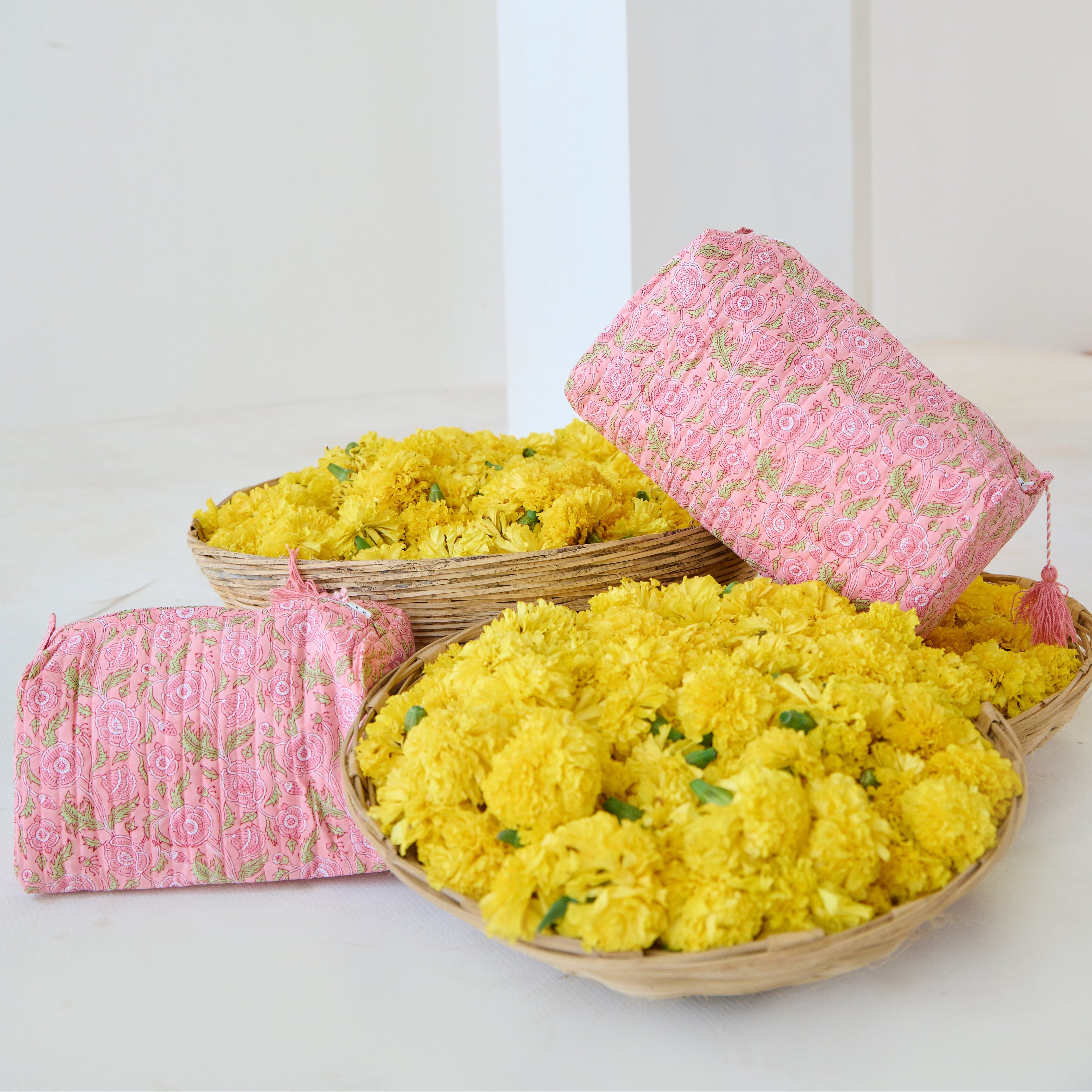 Pink Floral Organic Cotton Wash Bag